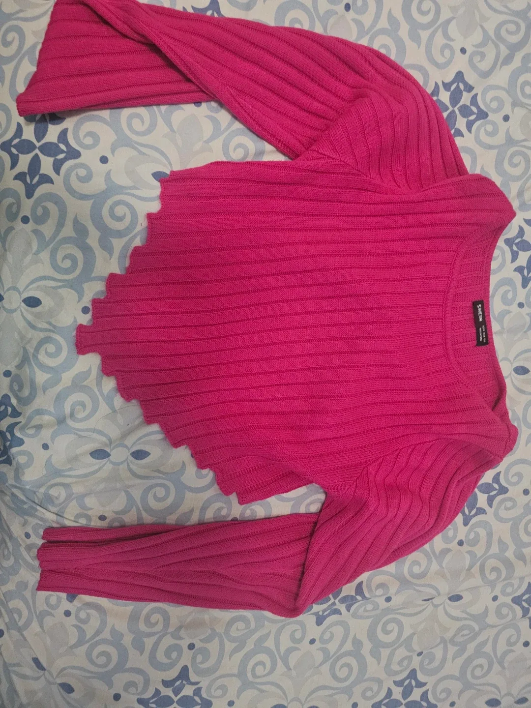 SHEIN Pink Ribbed Lettuce Hem Sweater