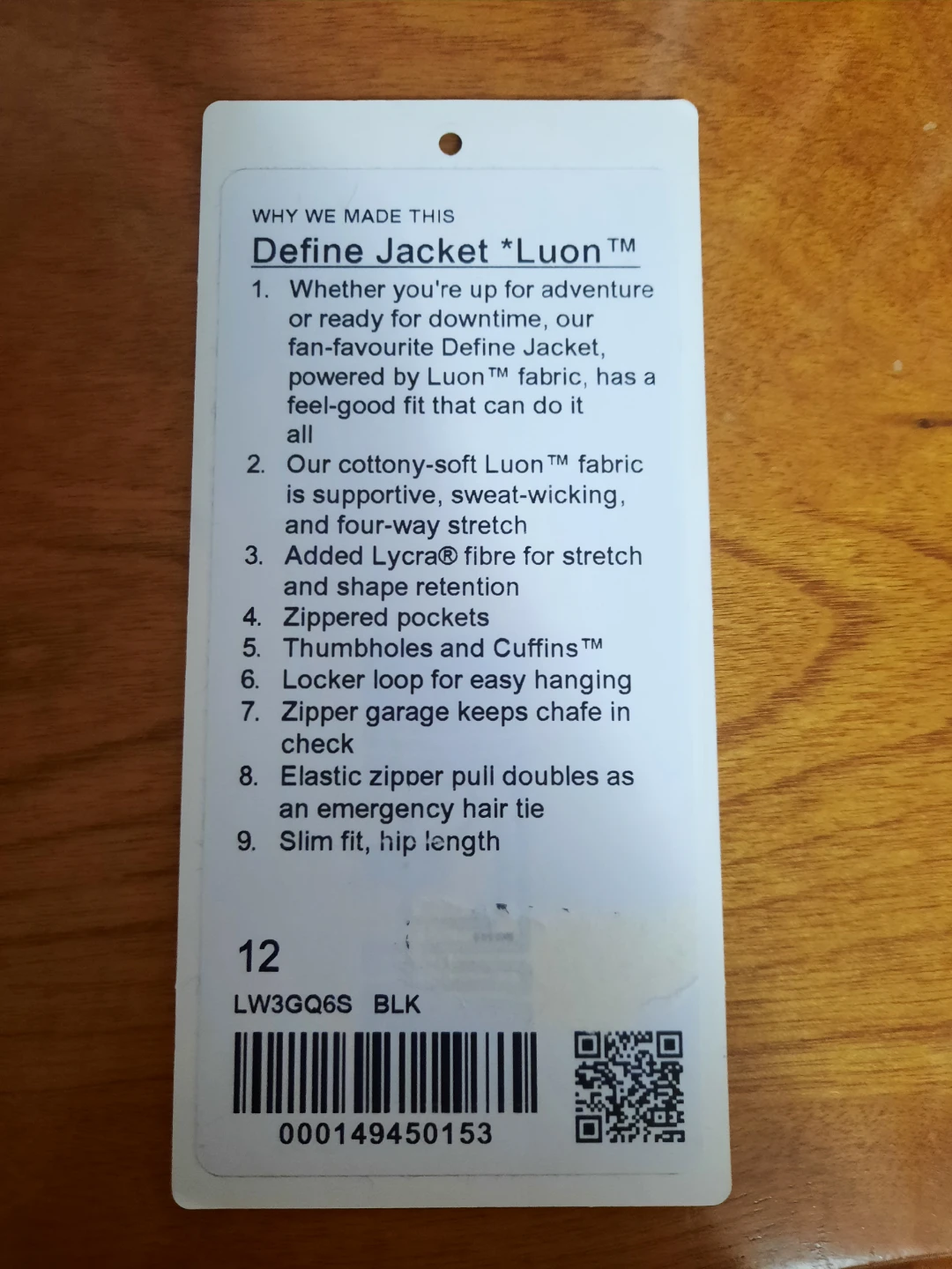 Lululemon Define Jacket Luon Black Size 12 - photo 3