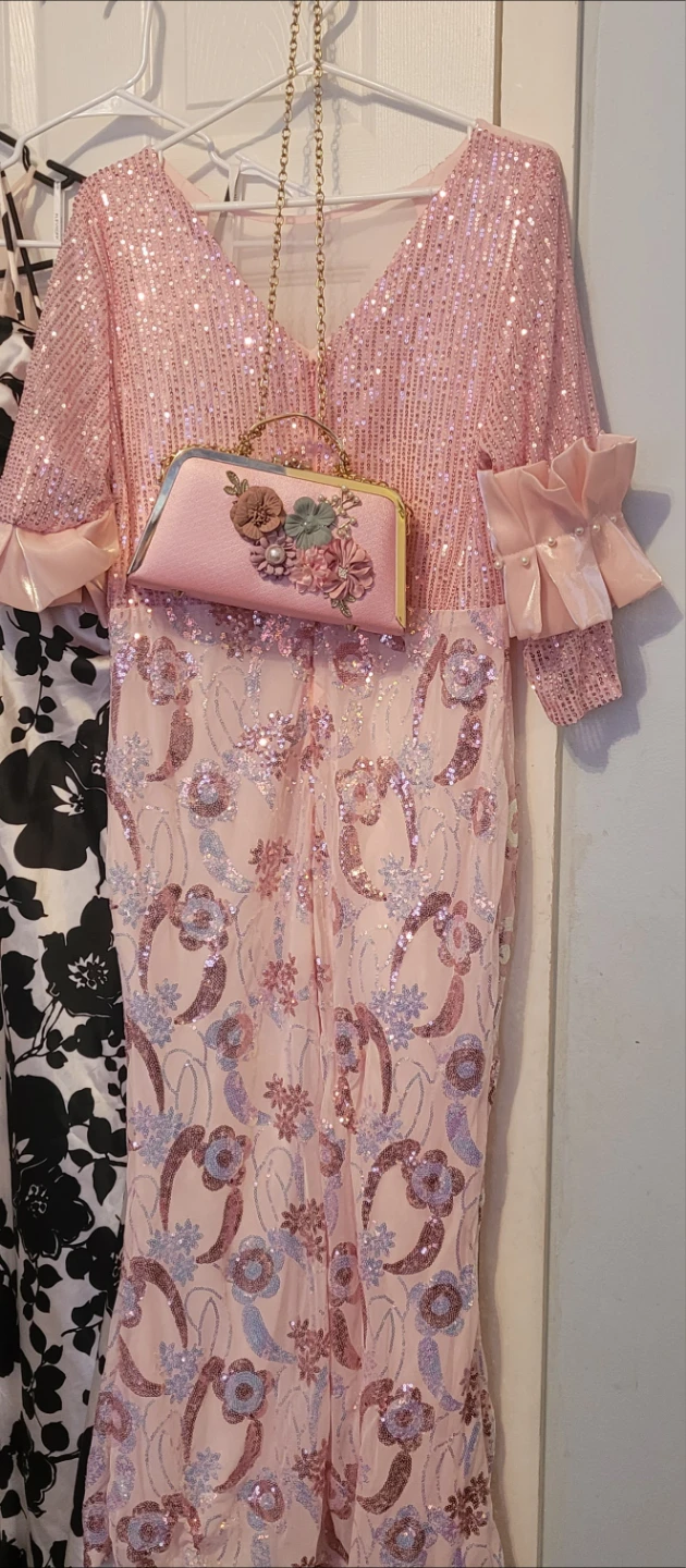 Sparkly Pink Sequin Dress with Matching Clutch