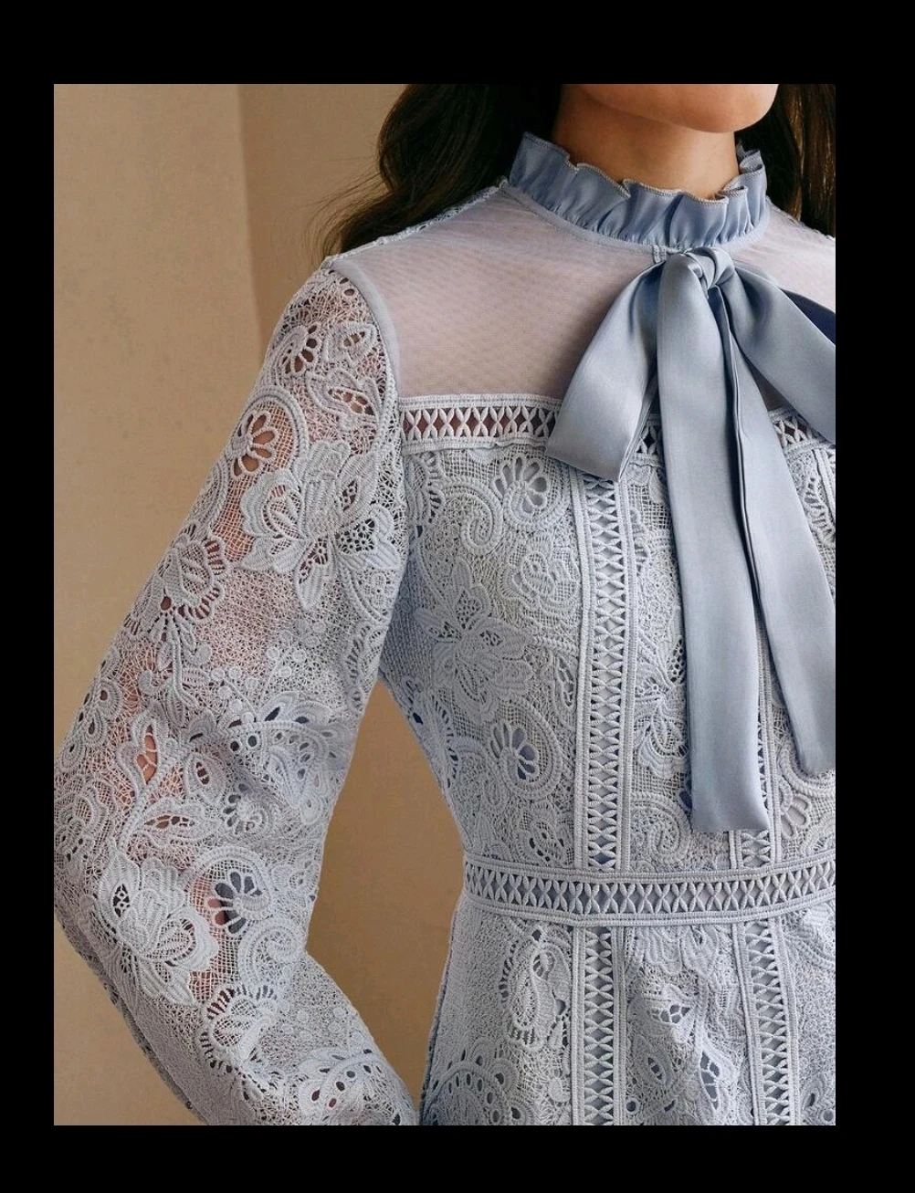Light Blue Lace Maxi Dress with Bow