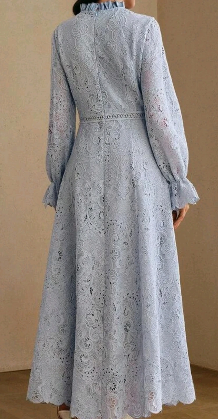 Light Blue Lace Maxi Dress with Bow - photo 3