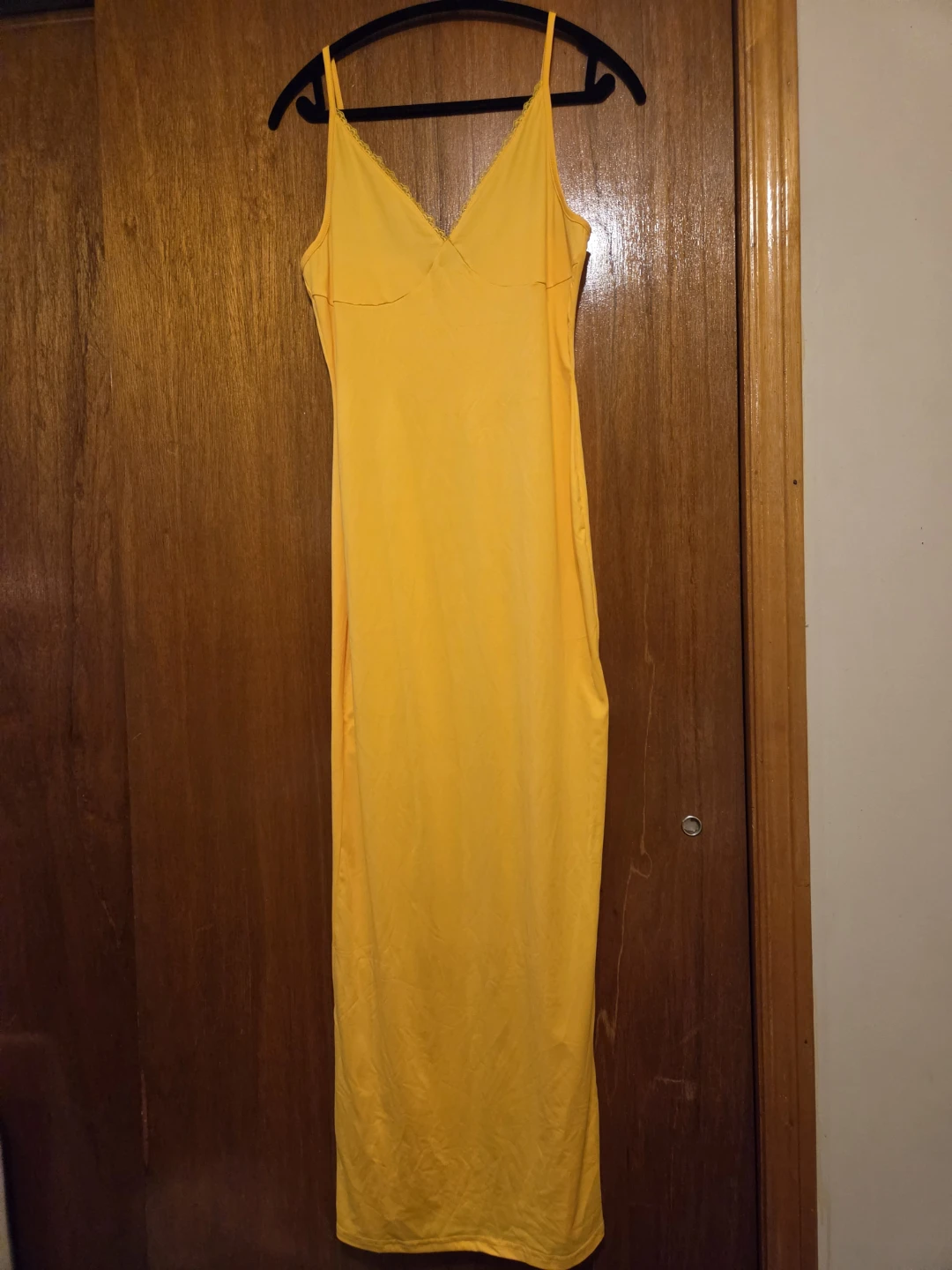 Yellow Slip Dress with Lace Trim - photo 2