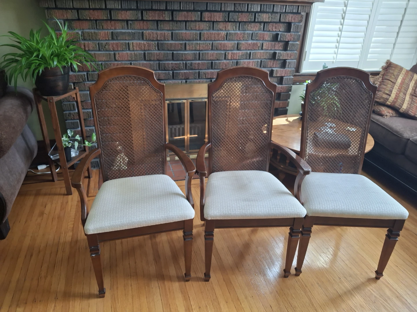 Set of 3 Wood & Cane Dining Chairs