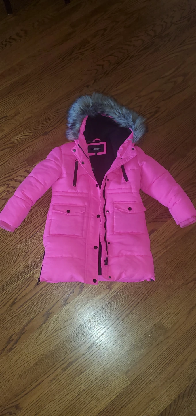 George. Pink Puffer Winter Jacket with Faux Fur Hood