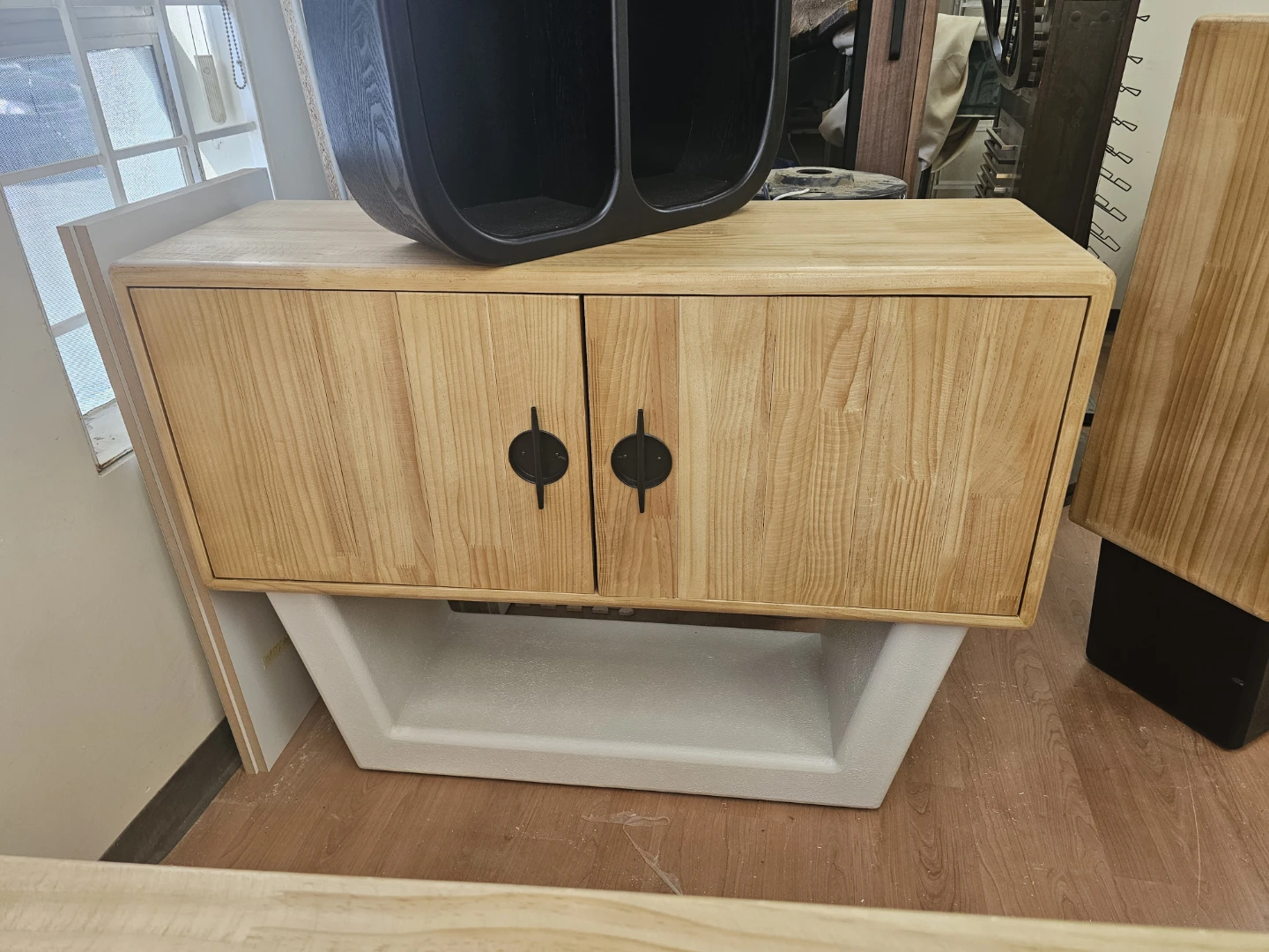 Wooden Cabinet with Black Handles