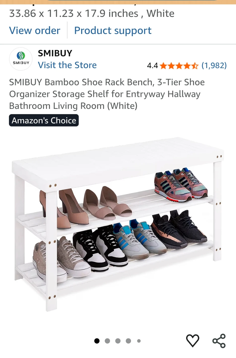 SMIBUY 3-Tier Bamboo Shoe Rack Bench - White - photo 3