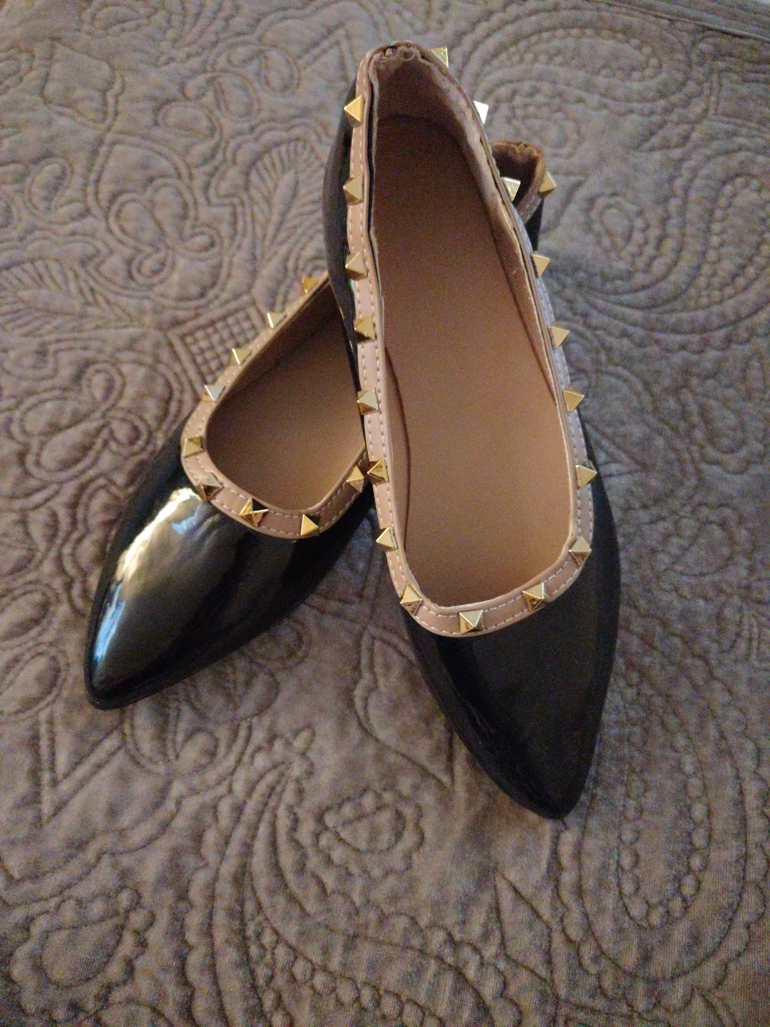 Black Studded Pointed-Toe Flats