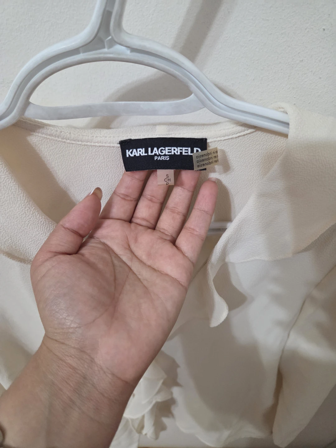NEVER WORN Karl Lagerfeld Paris Cream Ruffle Blouse Size S - photo 2