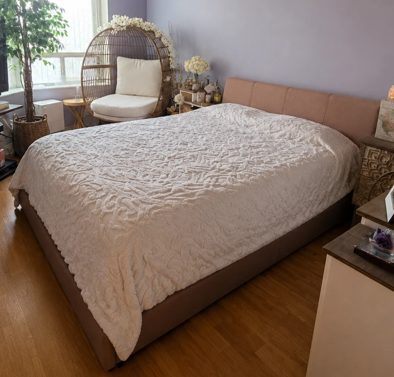 Structube Denise Queen Bed – Pink Upholstered Bed Frame