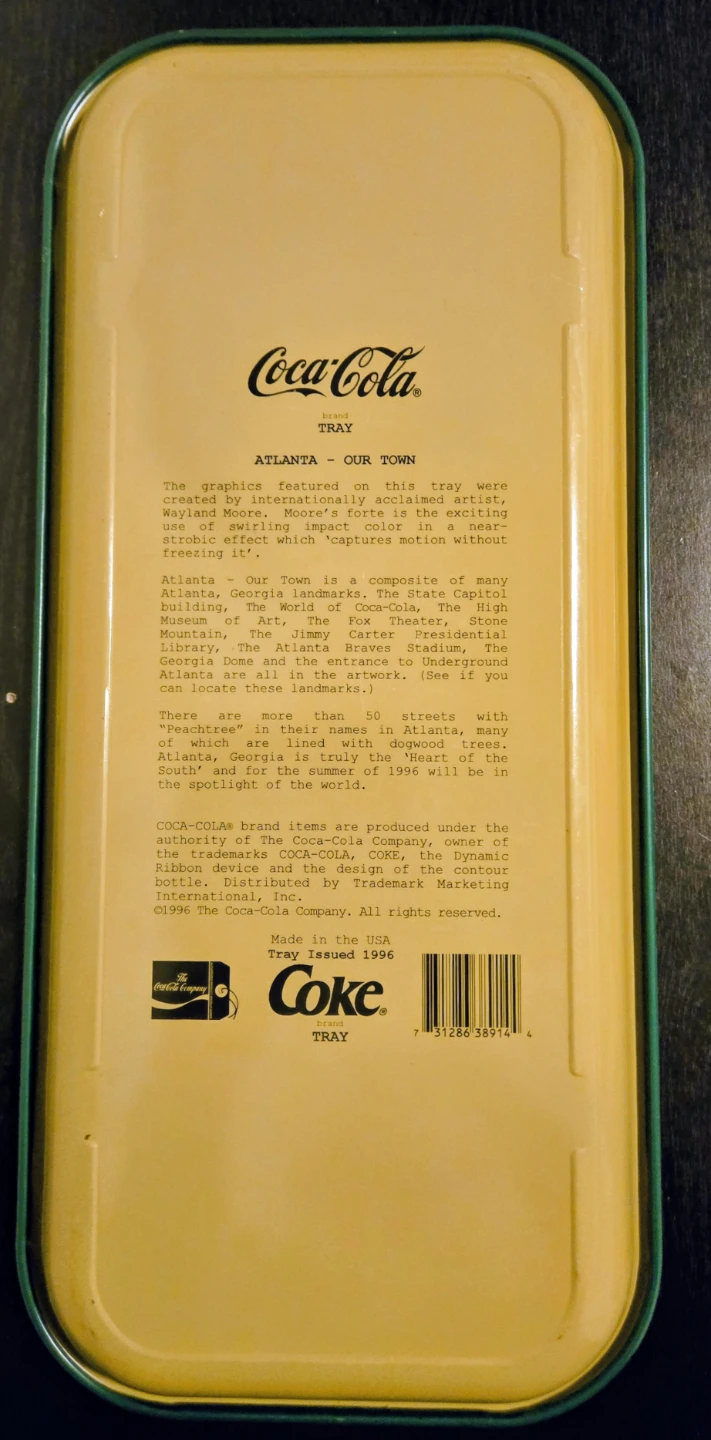Vintage 1996 Coca-Cola Tray. Atlanta Our Town - photo 3
