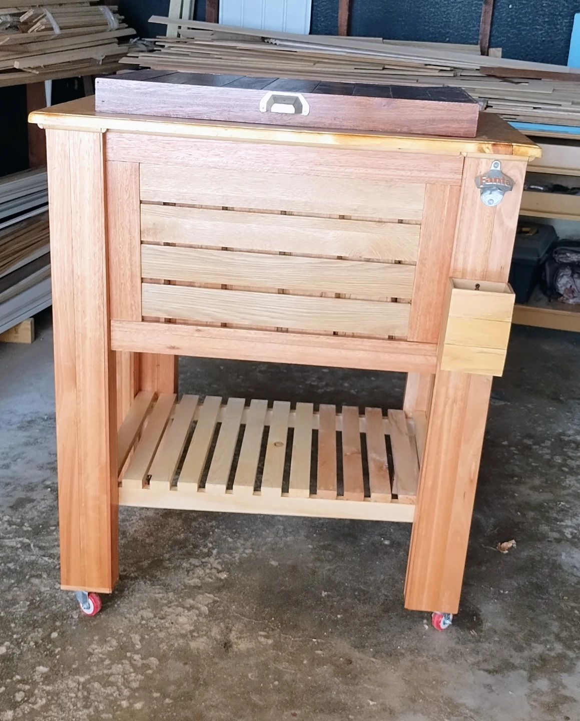 Wooden Rolling Cooler Cart with Ice Chest - photo 2