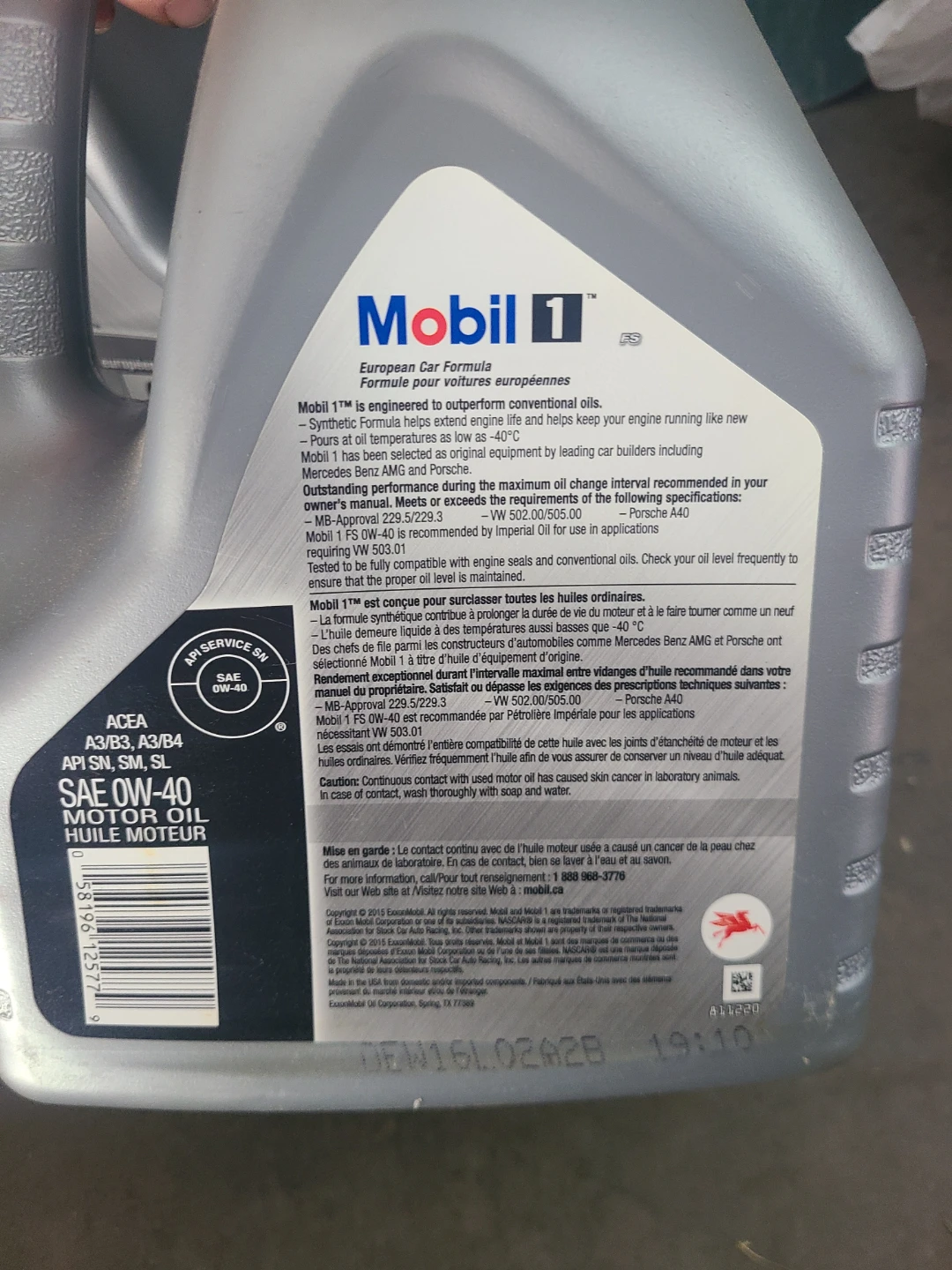 Mobil 1 0W-40 European Car Formula 4.4 Litres Motor Oil - photo 3