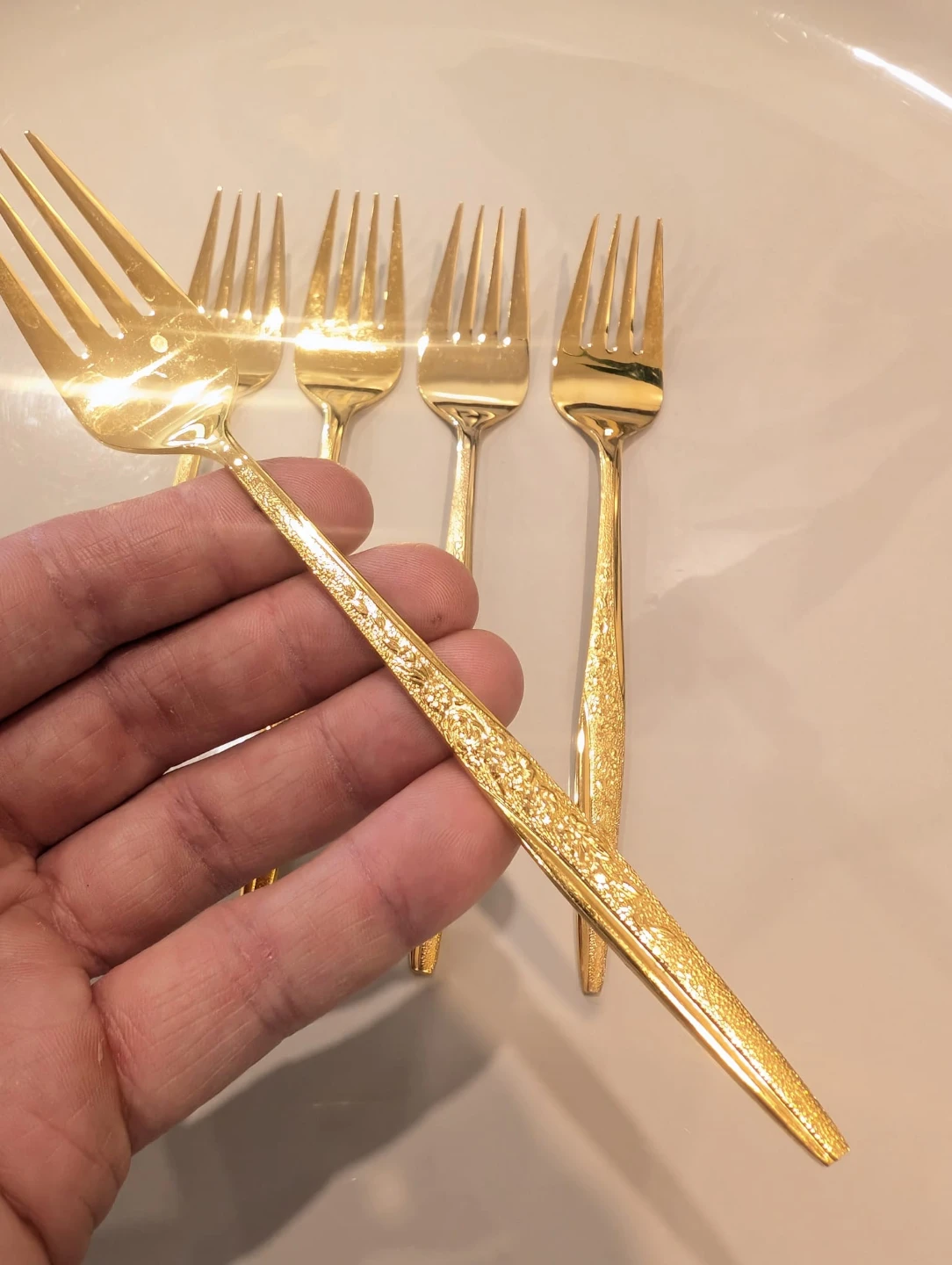 5 Dessert Forks Golden Bouquet 24k Gold plated - photo 2