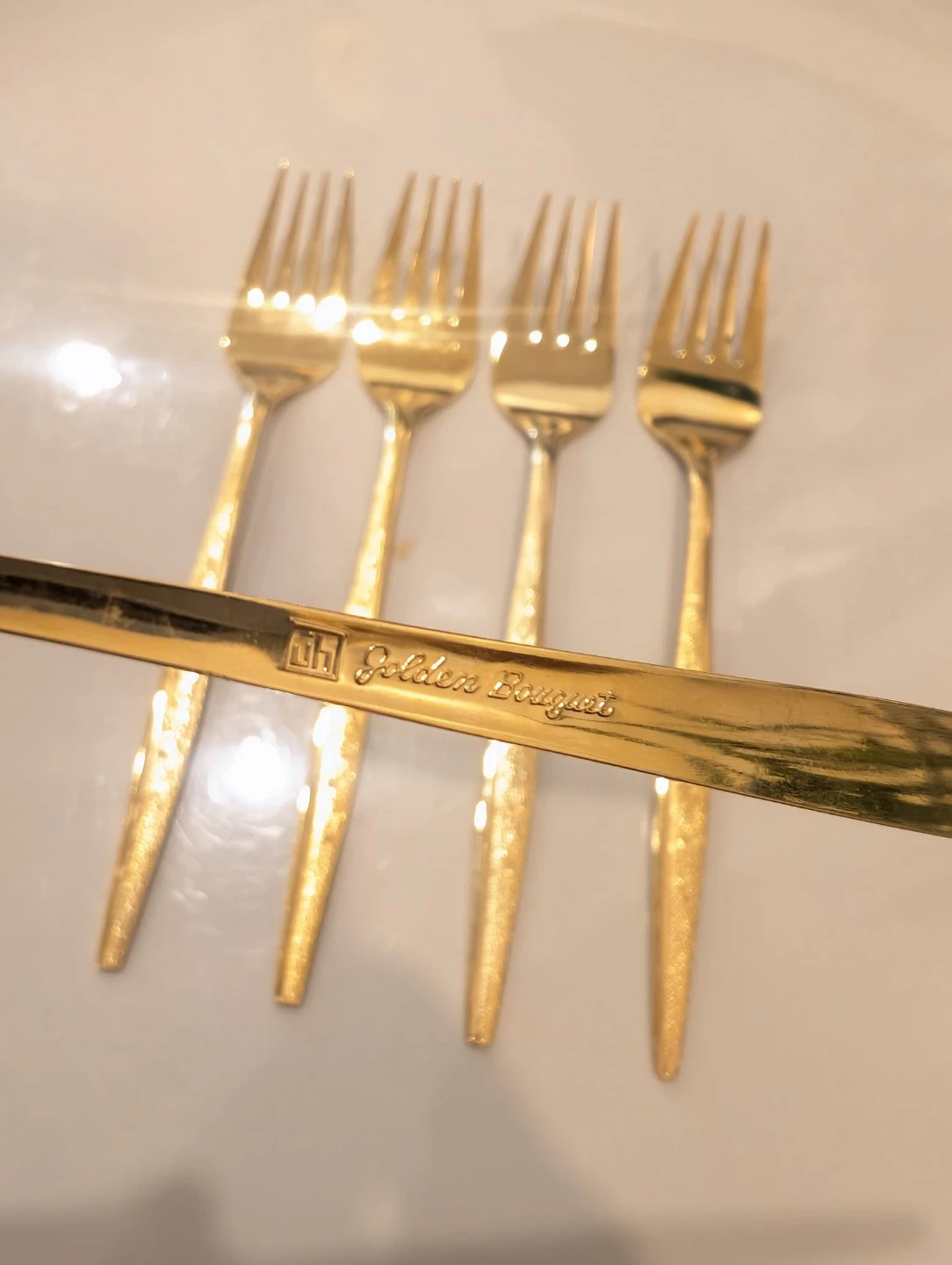 5 Dessert Forks Golden Bouquet 24k Gold plated - photo 4