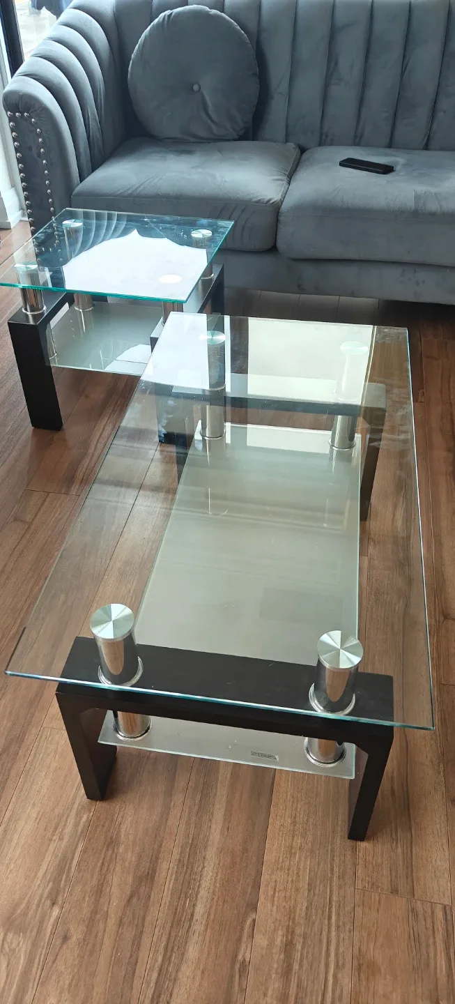Glass and Wood Coffee Table Set