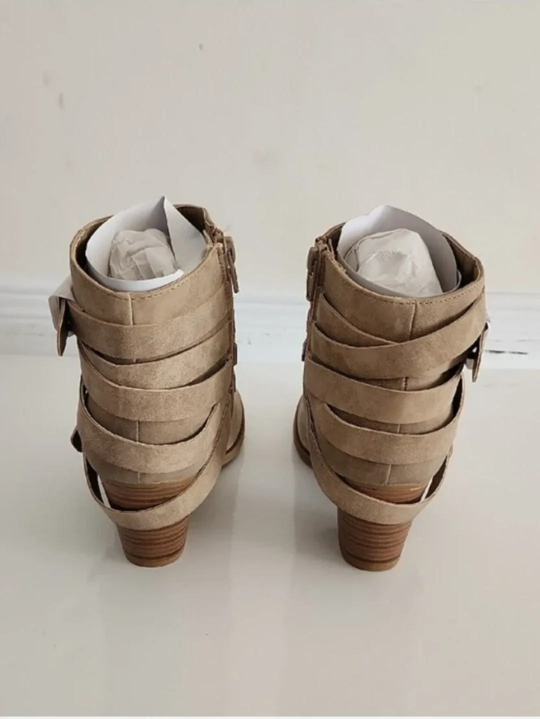 JustFab Taupe Suede Wrap-Strap Ankle Booties - photo 5