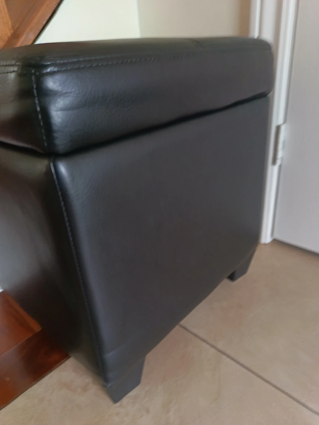 Black Faux Leather Storage Ottoman - photo 4