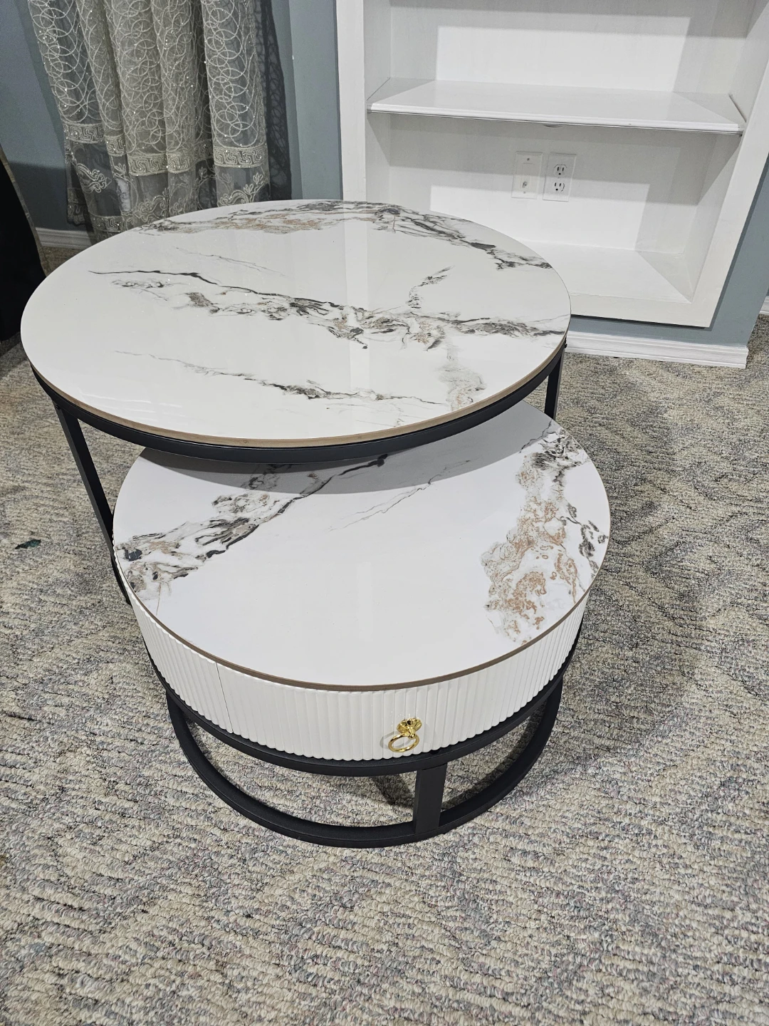 Nested Round Coffee Tables with Drawer - photo 2