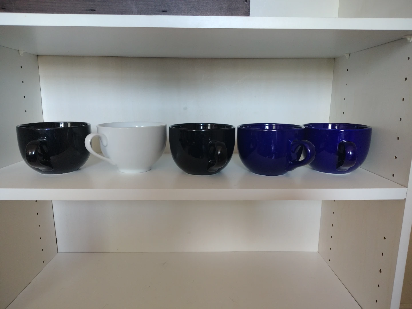 Set of 5 Large Ceramic Mugs - Black, White, Blue