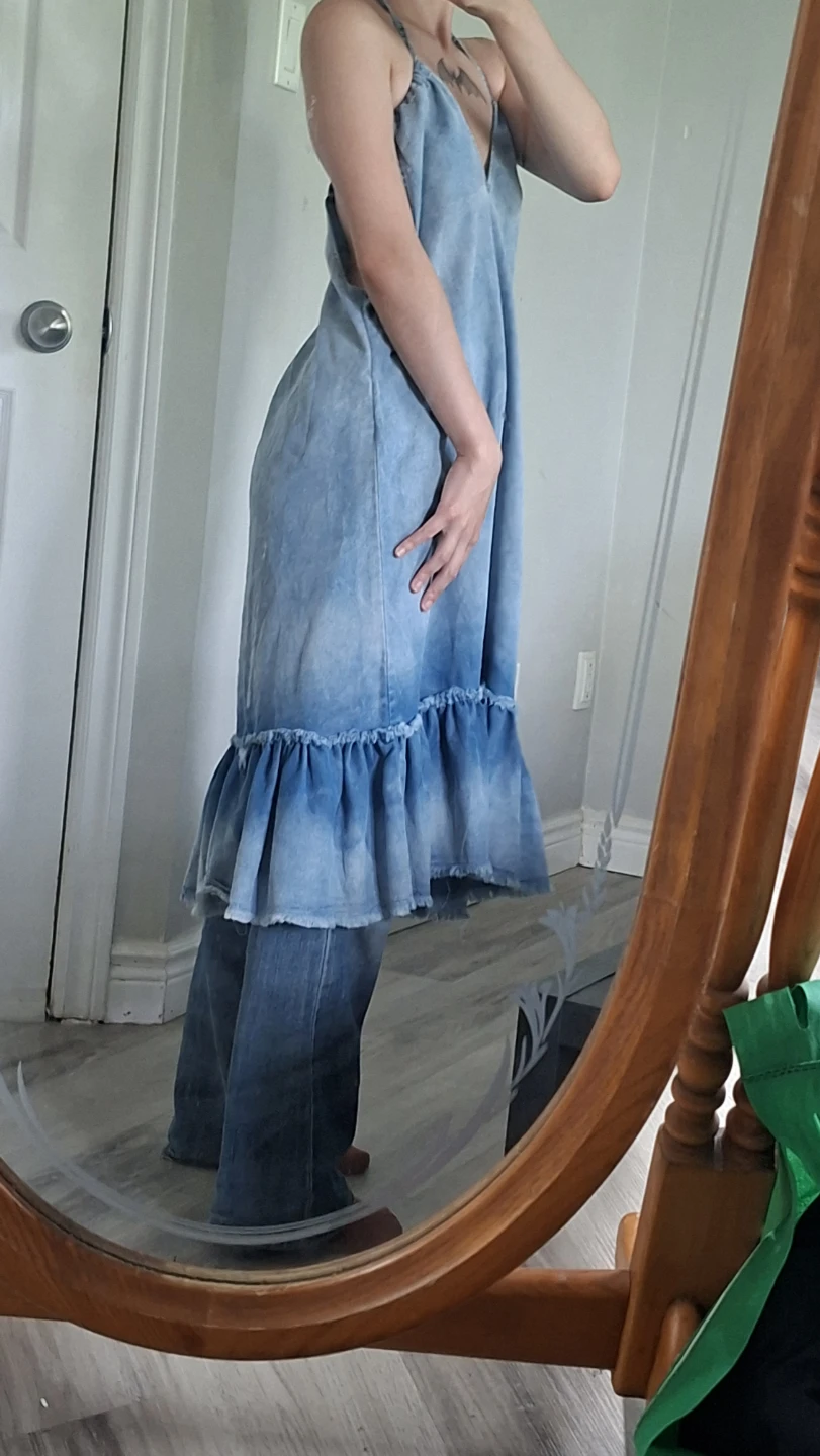 Light Wash Denim Maxi Dress with Ruffles - photo 3