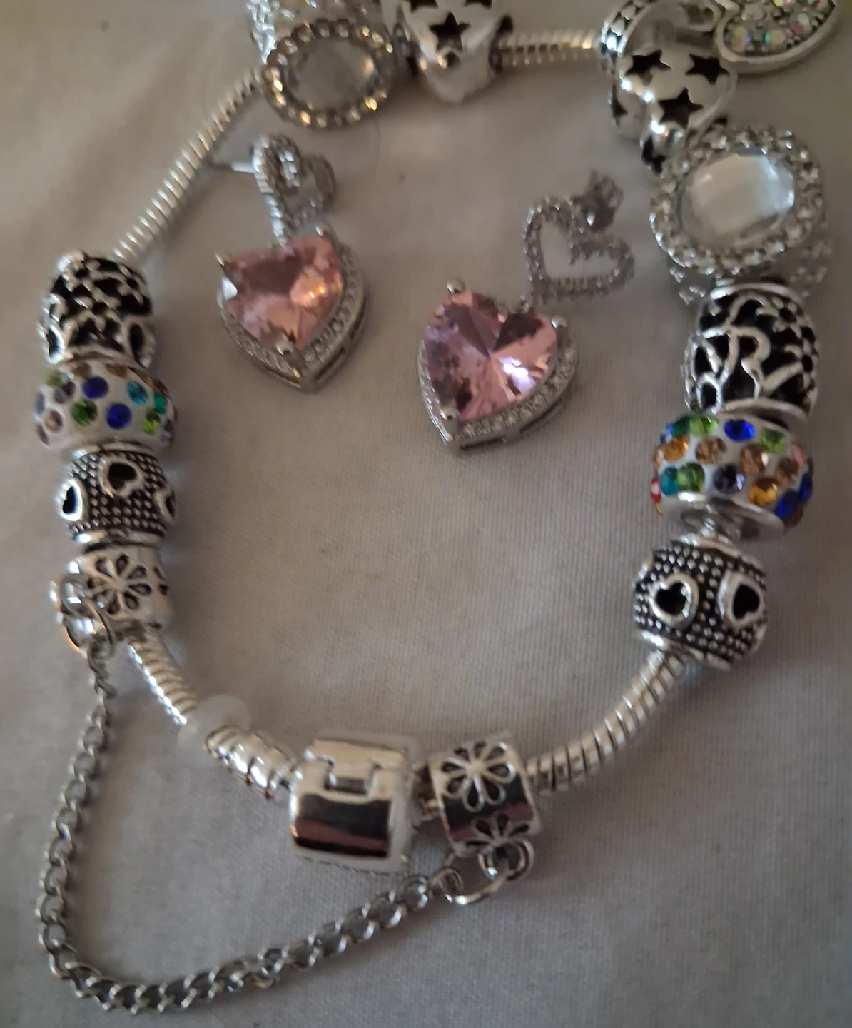 Charm Bracelet & Heart Earrings Set