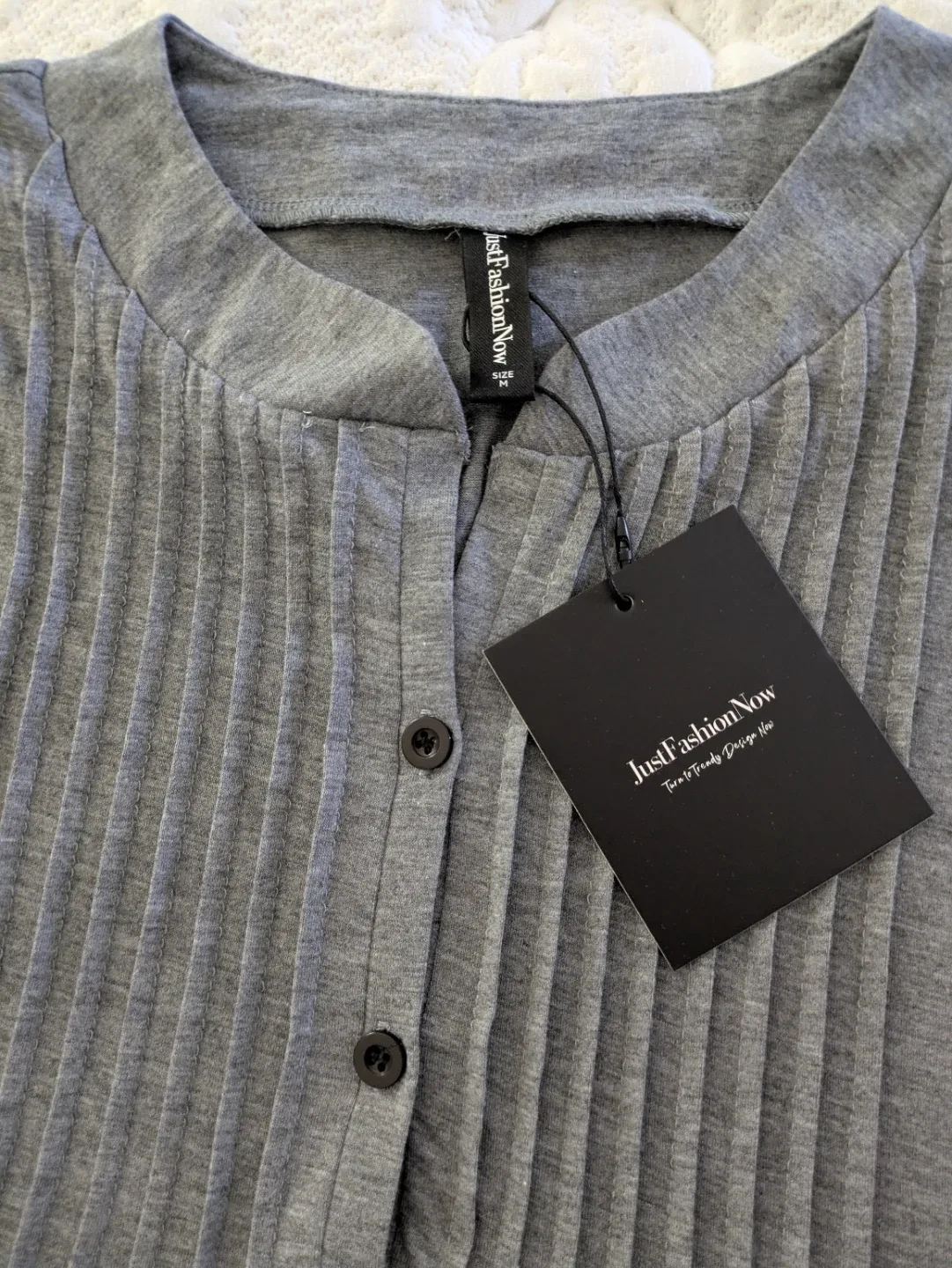 JustFashionNow Grey Ribbed Button-Up Tunic - photo 2