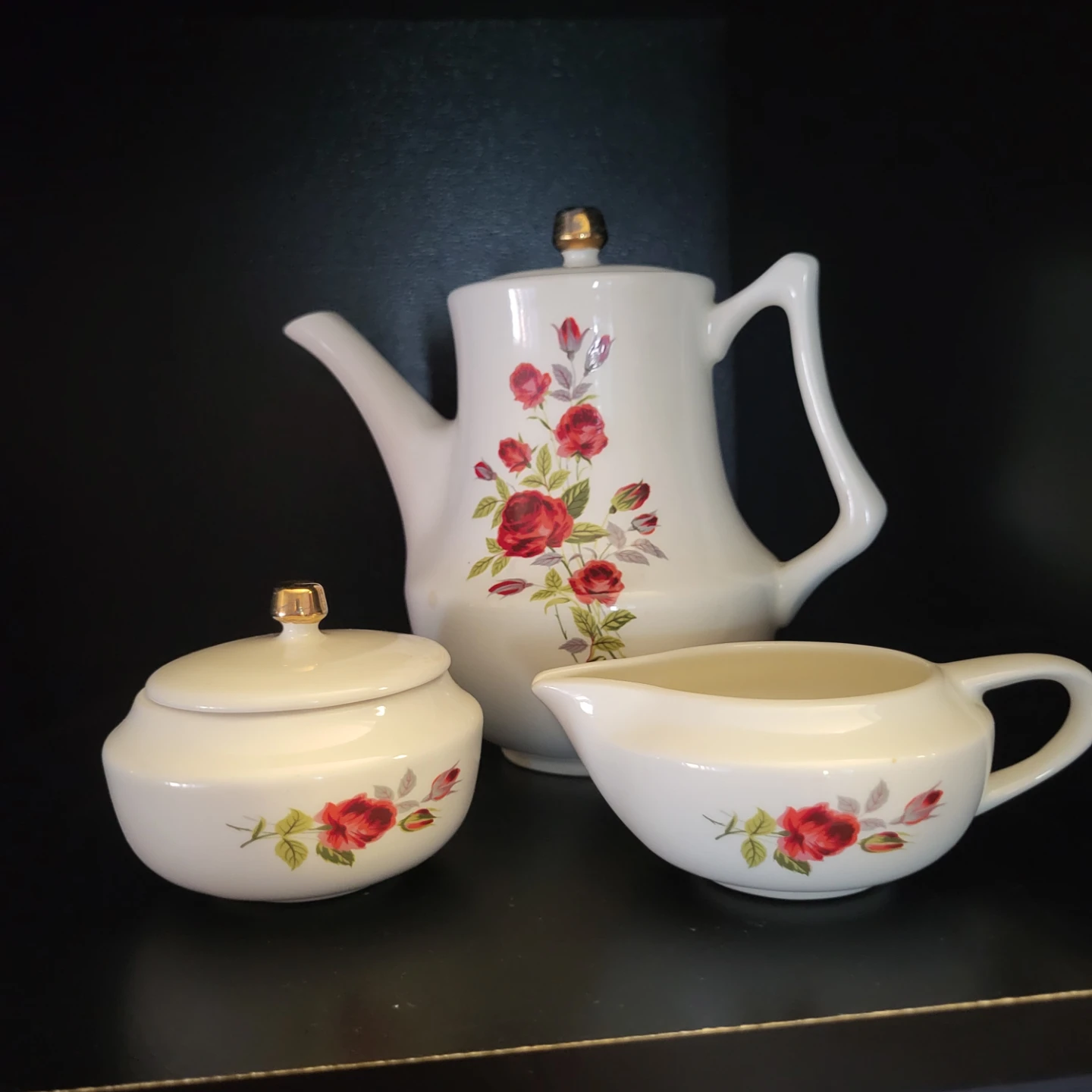Vintage Creamer, Sugar Bowl & Teapot Set with Roses