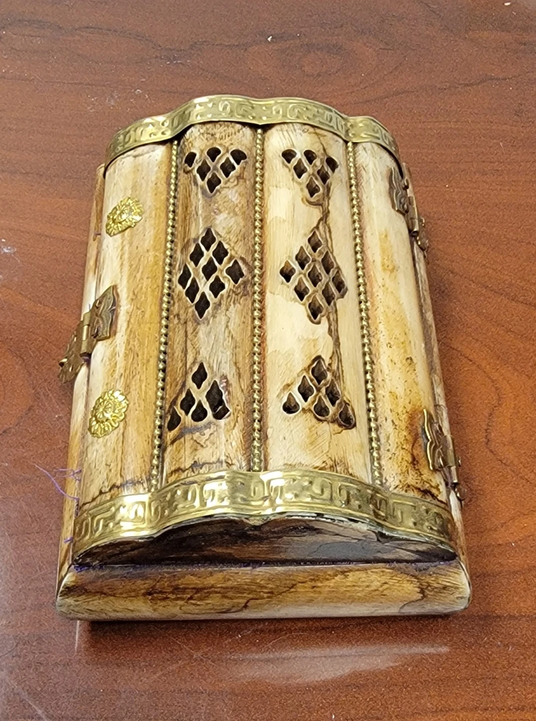 Decorative Carved Bone and Brass Trinket Box - photo 2