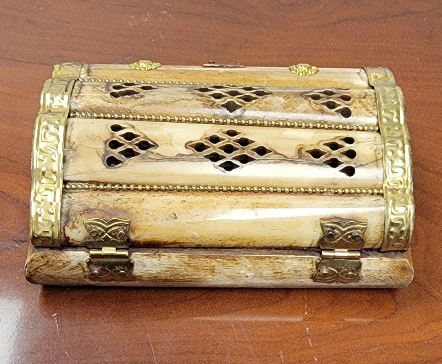 Decorative Carved Bone and Brass Trinket Box - photo 3