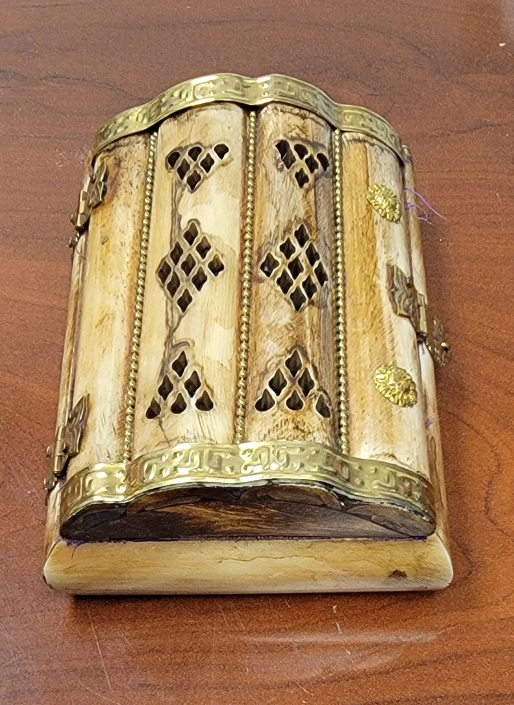 Decorative Carved Bone and Brass Trinket Box - photo 4