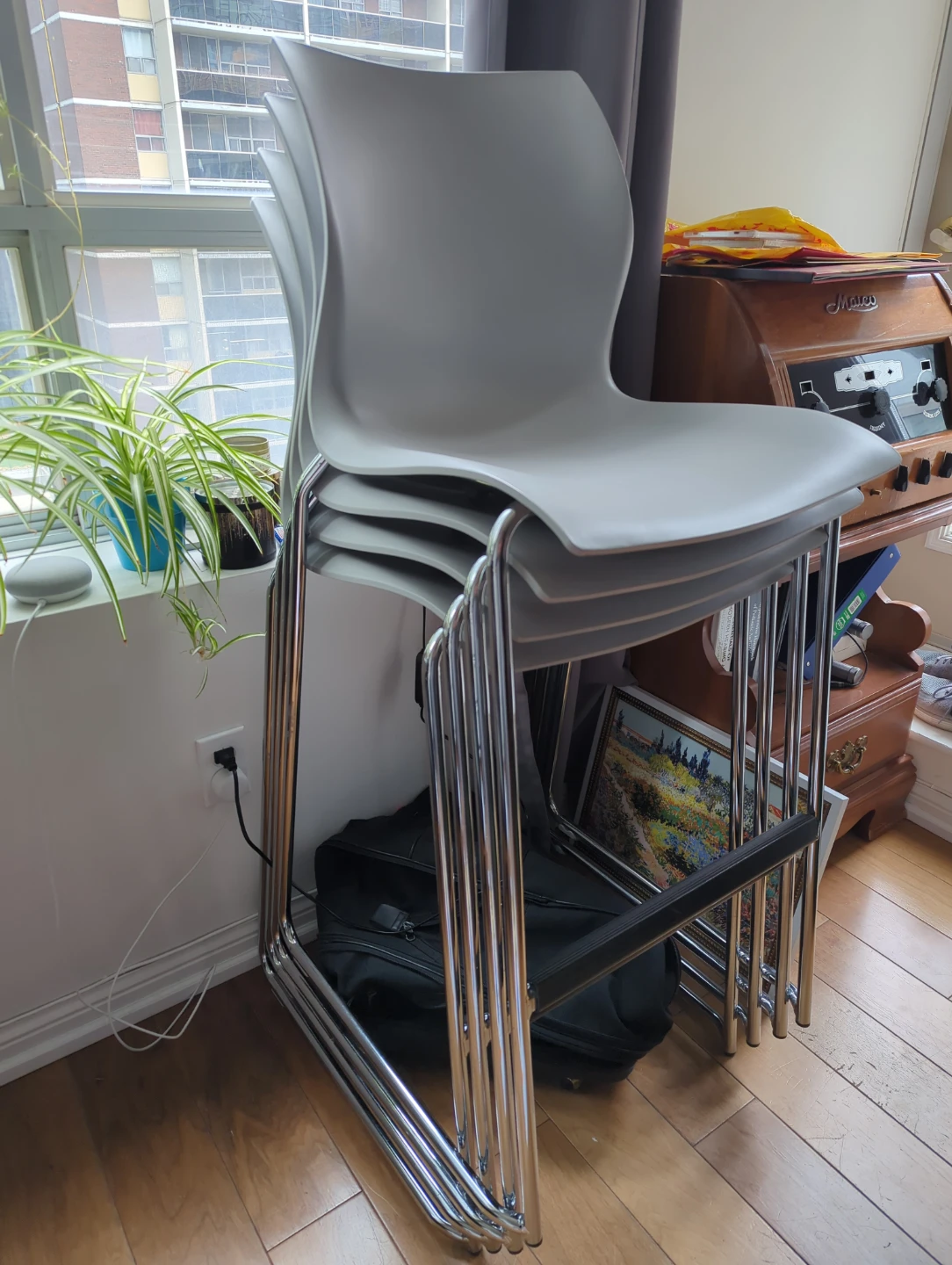 Set of 4 Grey Stacking Bar Stools