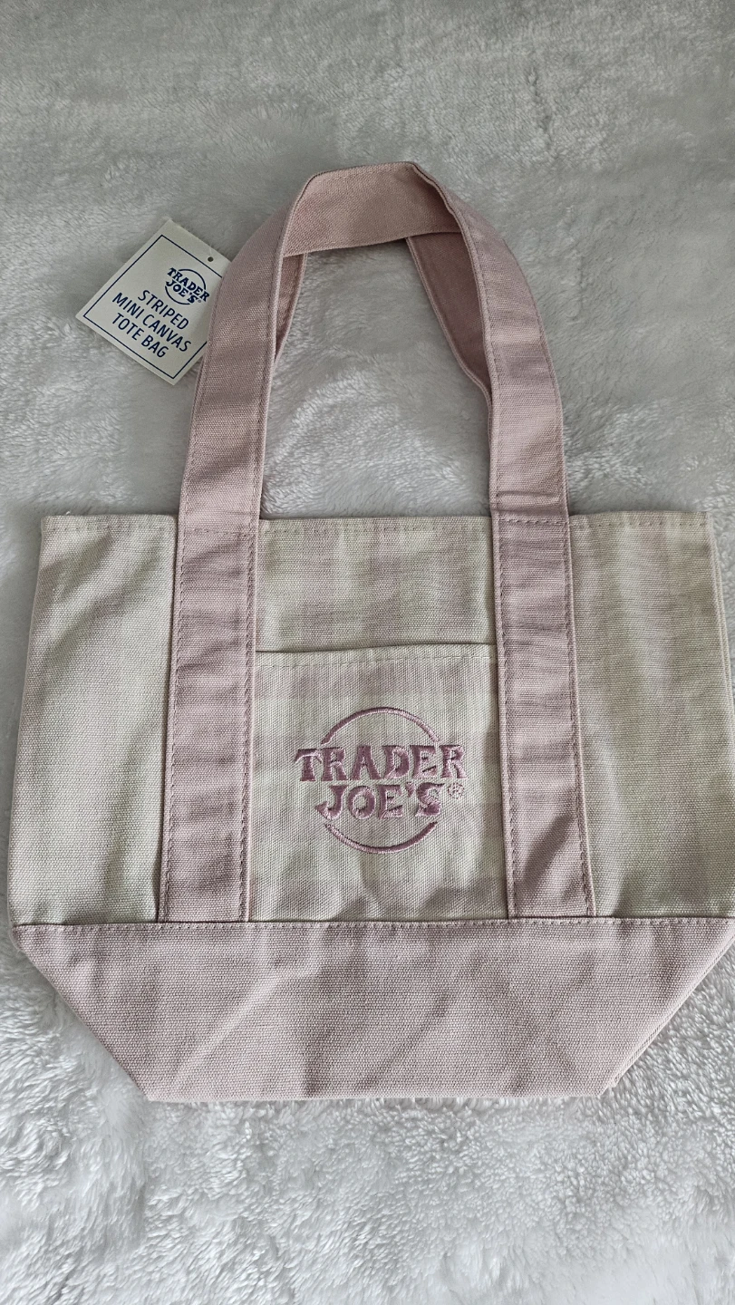 Trader Joe's Striped Mini Canvas Tote Bag (Pink) ⚽
