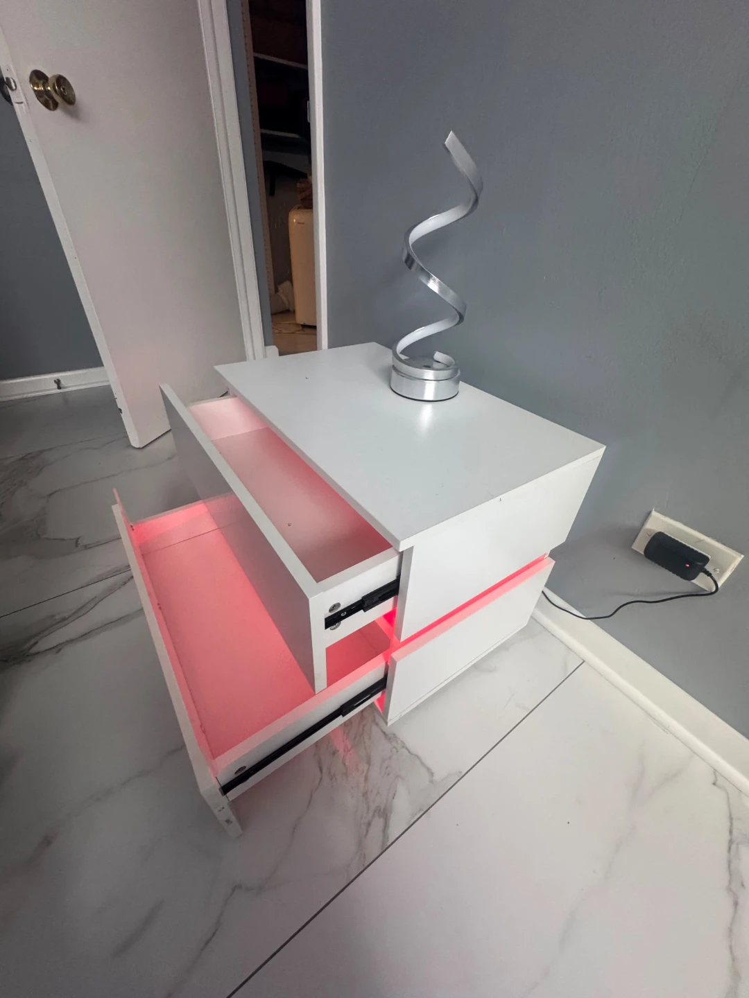 White 2-Drawer LED Nightstand - photo 2