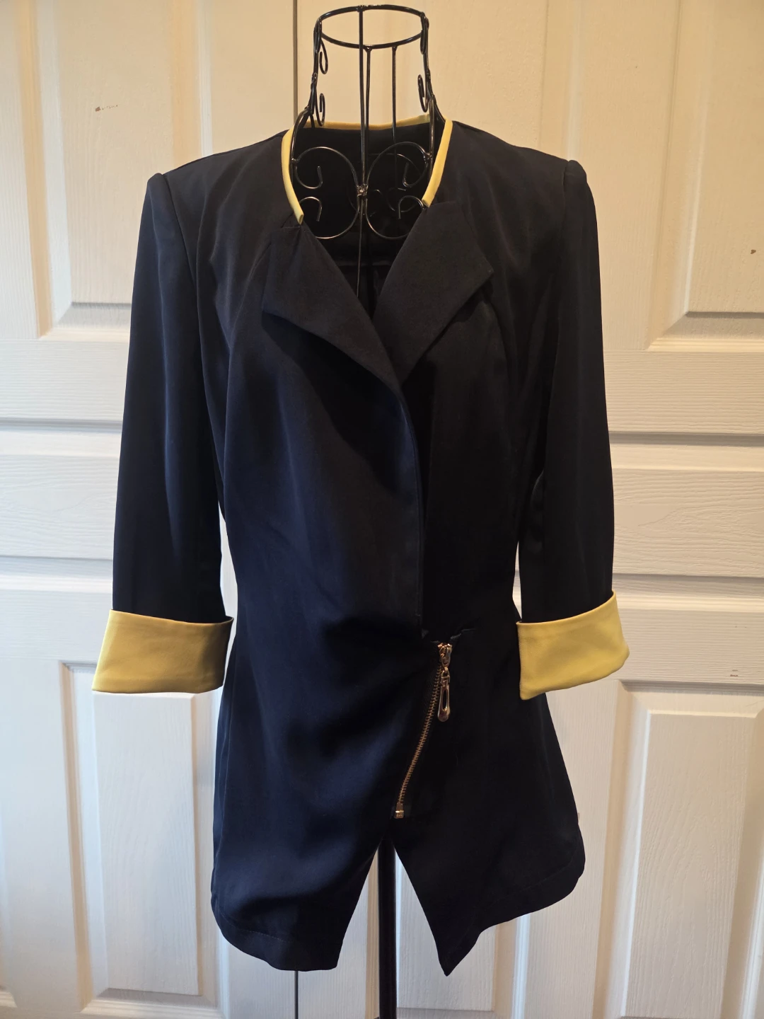 Women's Navy Blue and Yellow Blazer