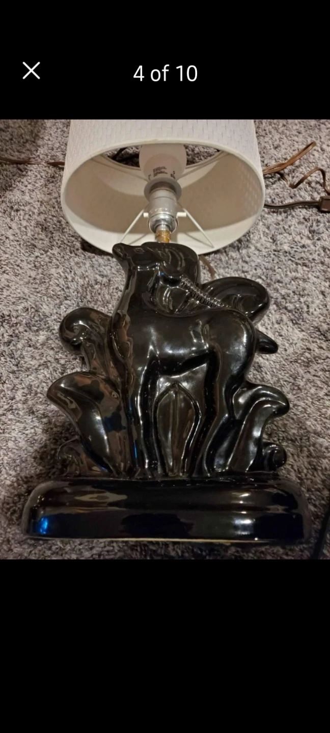 Vintage Ceramic Horse Lamp Base - Black - photo 2