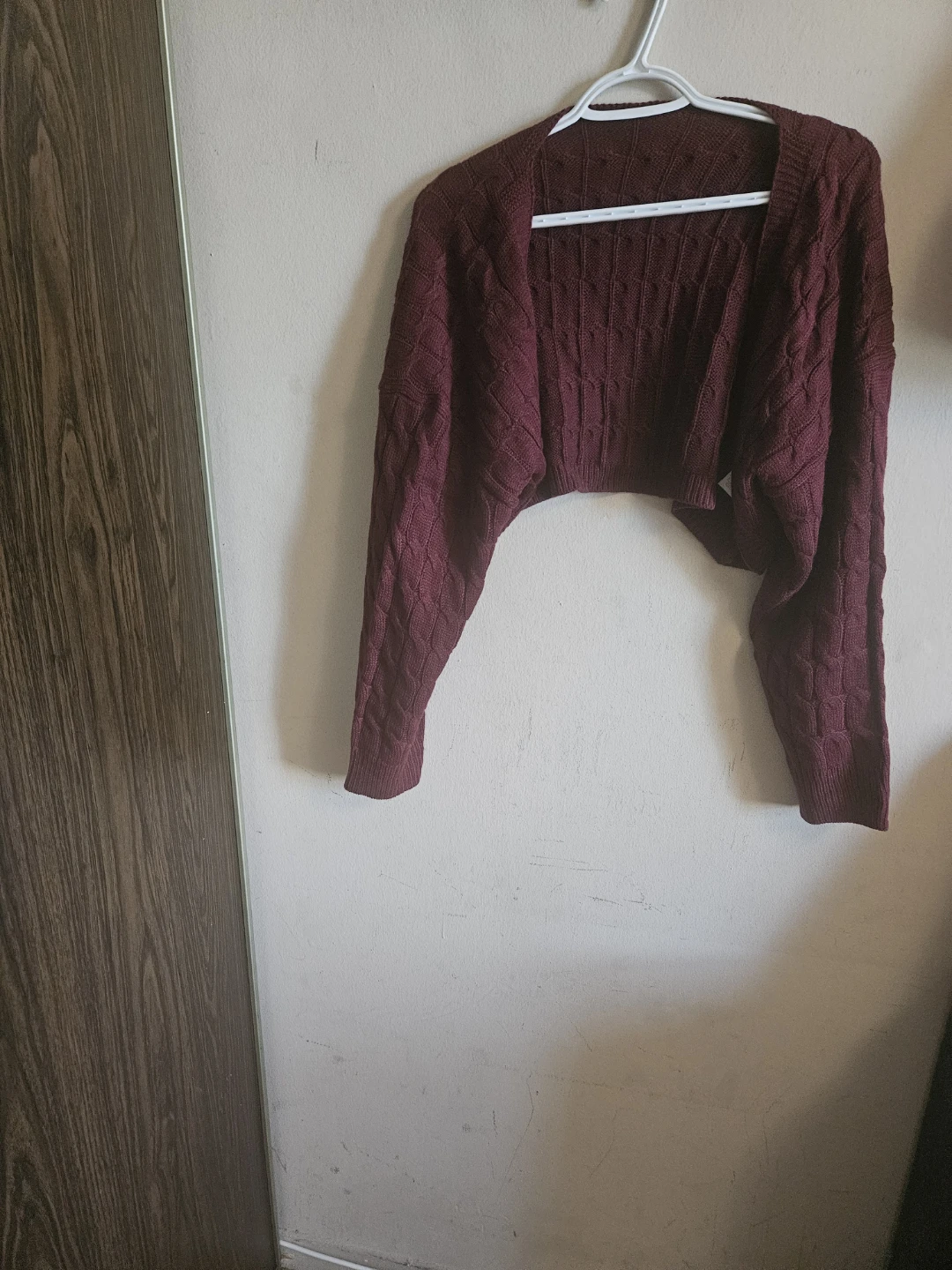 Maroon Cable Knit Bolero Cardigan