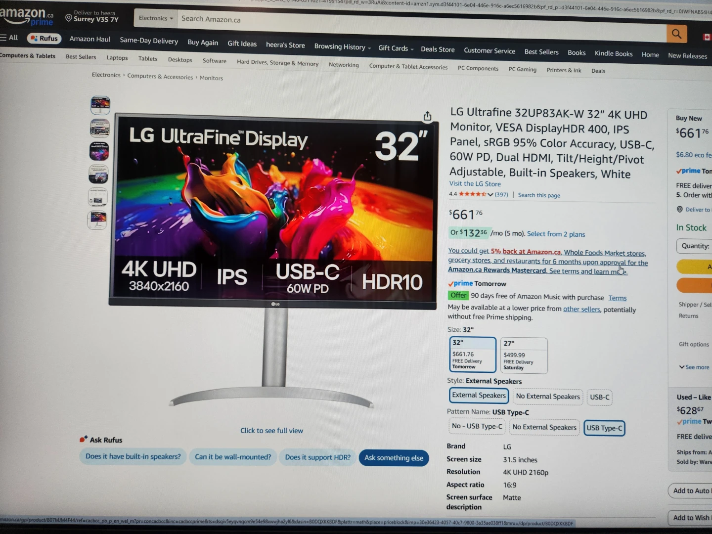 LG 32" UltraFine 4K UHD IPS Monitor