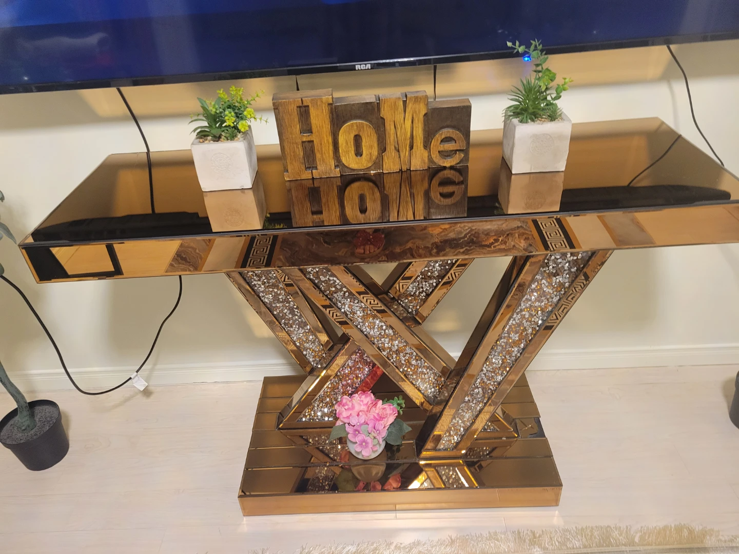 Mirrored Console Table with Faux Succulents - photo 5