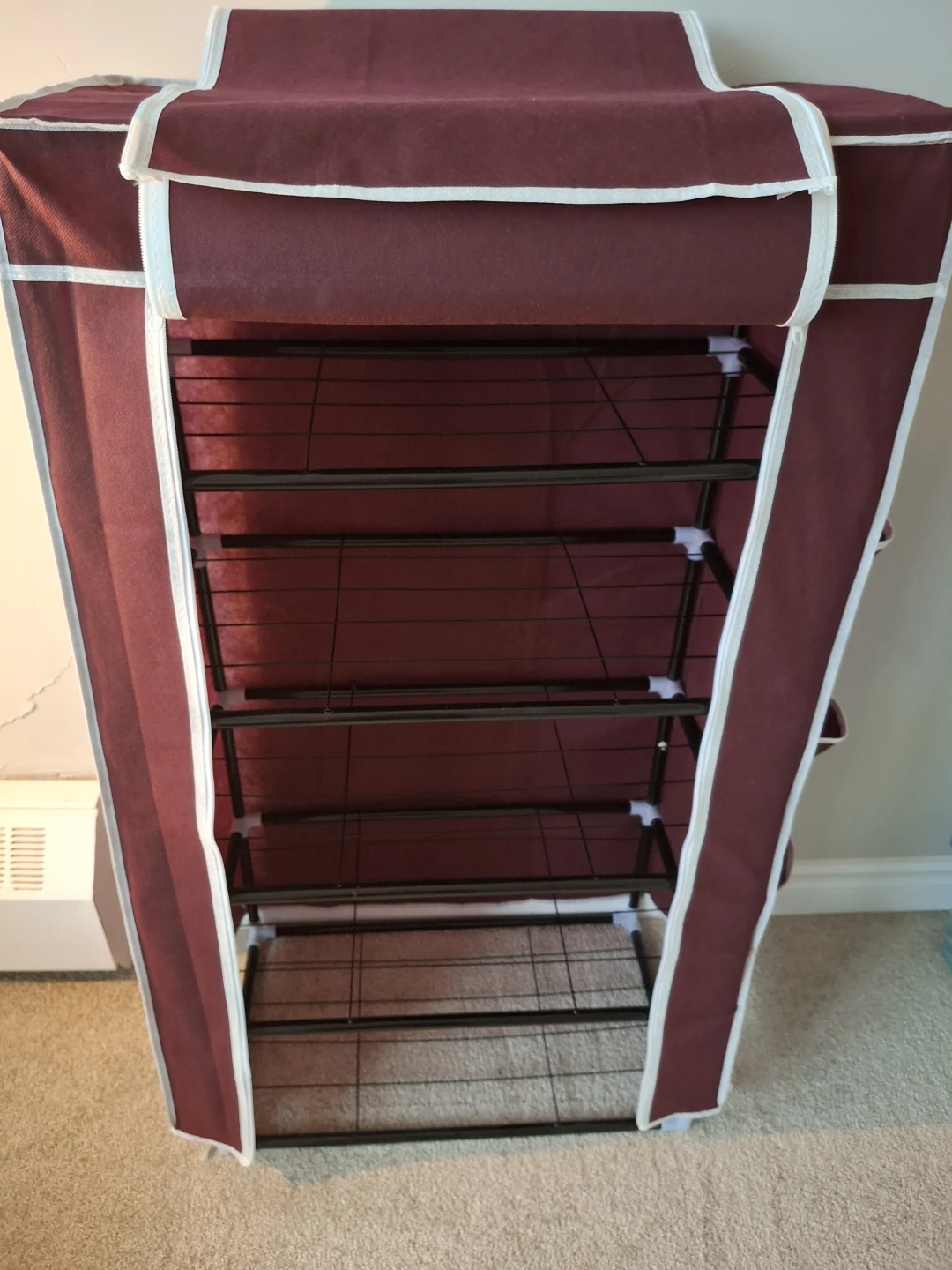 Maroon Fabric Shoe Rack with 5 Shelves - NEW