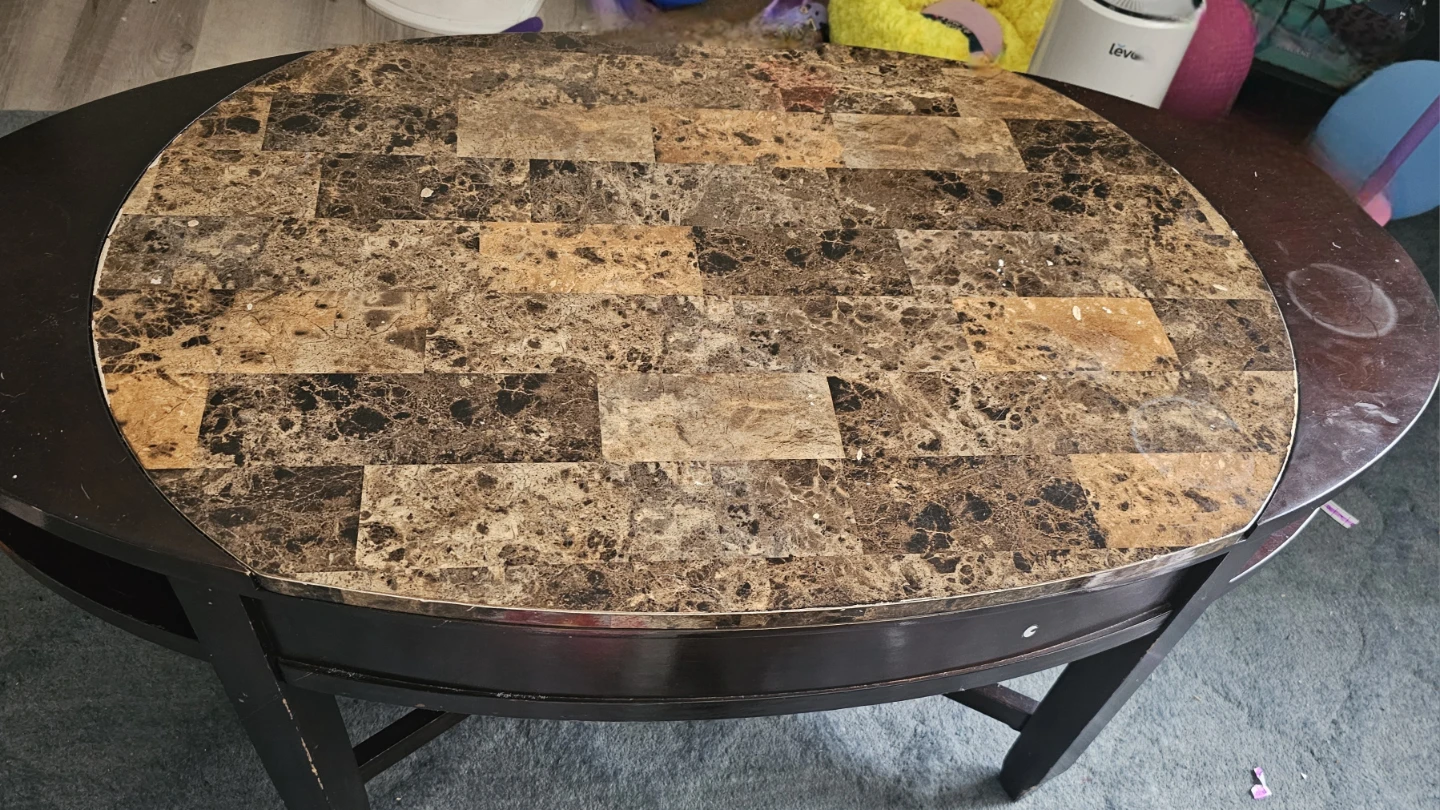 Oval Coffee Table with Marble-Look Top