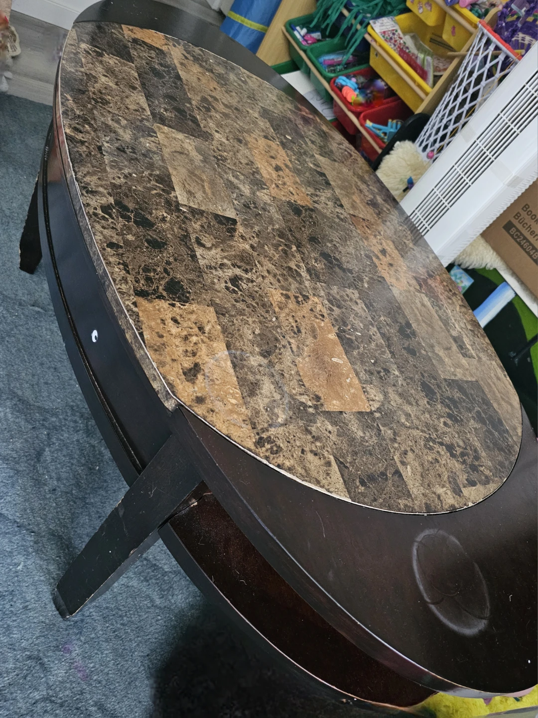 Oval Coffee Table with Marble-Look Top - photo 3