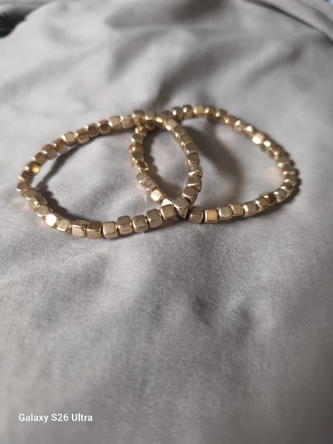 Set of 2 Gold Tone Beaded Bracelets
