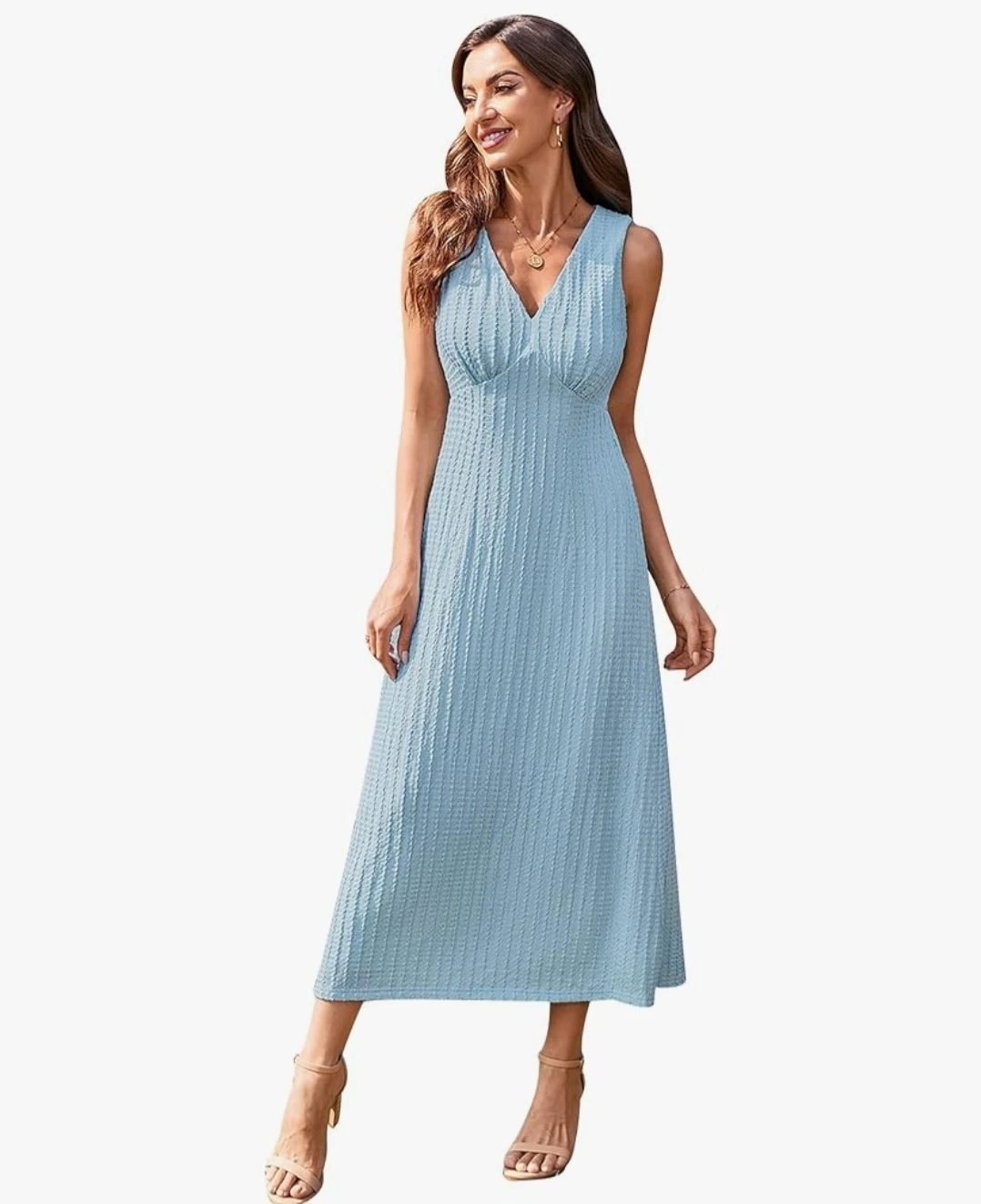 Light Blue Sleeveless V-Neck Midi Dress