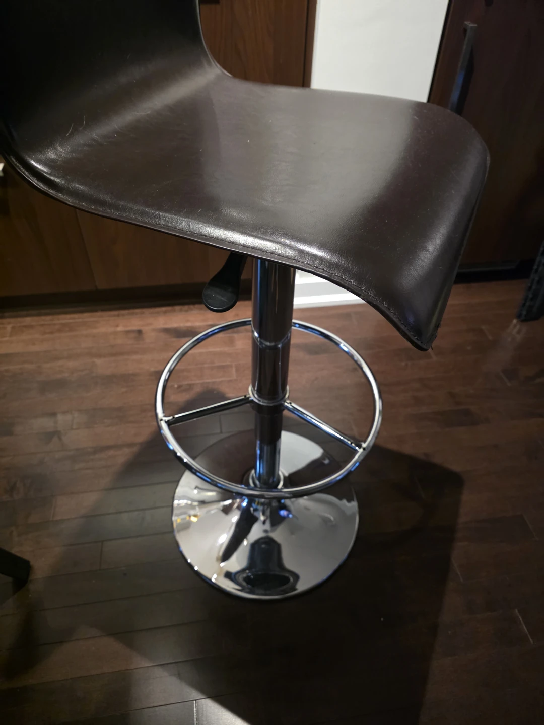 $40 for 4 x Adjustable Swivel Bar Stools - Brown Faux Leather