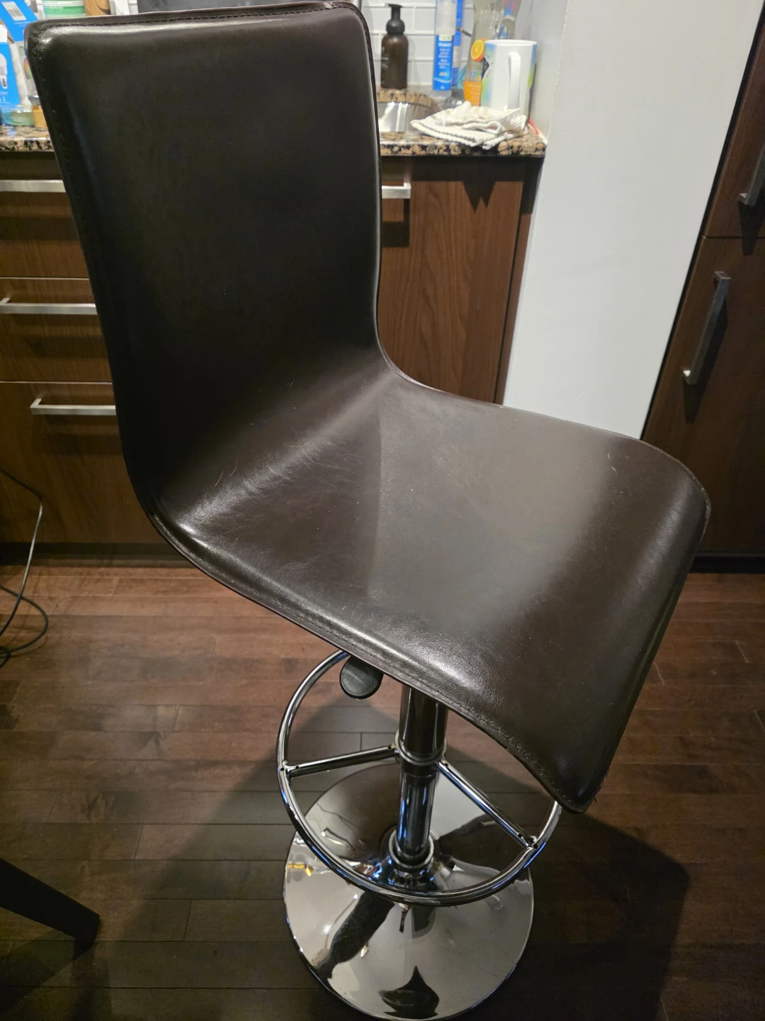 $40 for 4 x Adjustable Swivel Bar Stools - Brown Faux Leather - photo 2