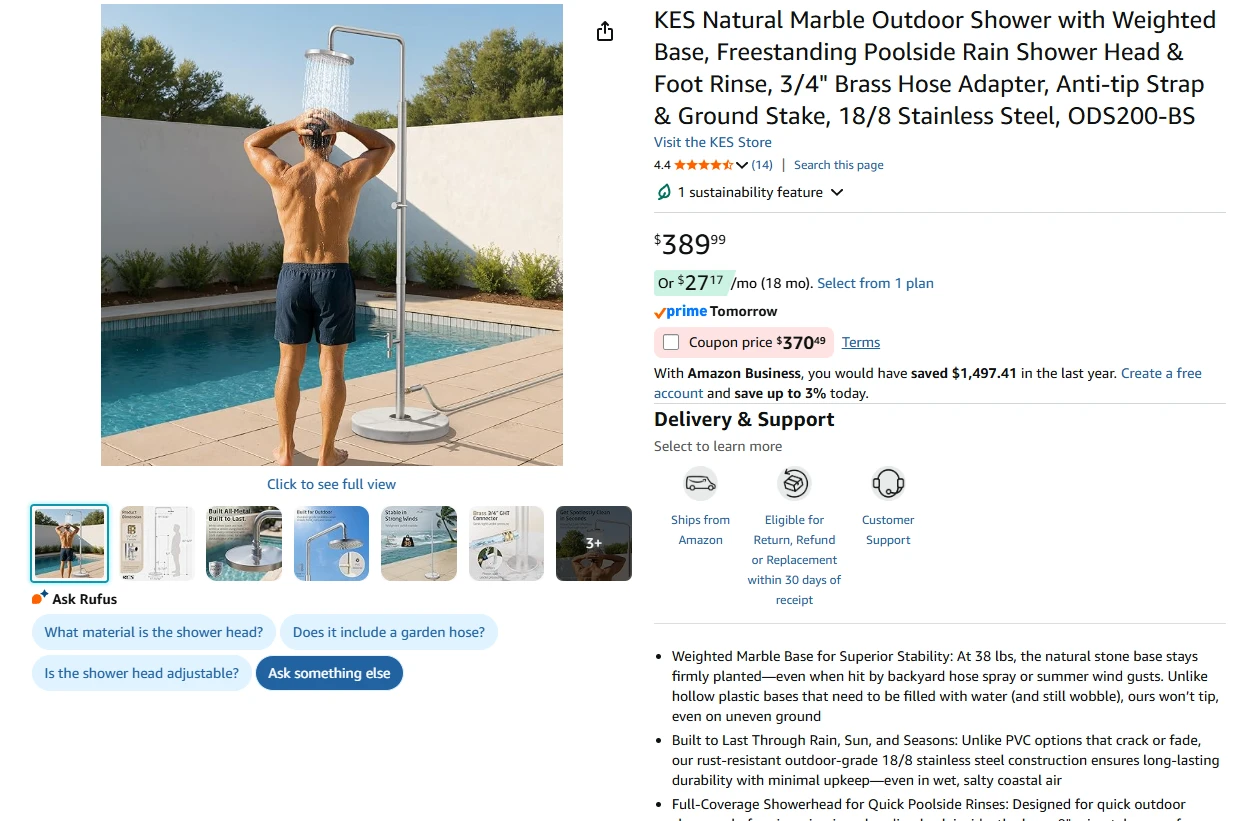 KES Natural Marble Outdoor Shower with 8" Shower Head - photo 2