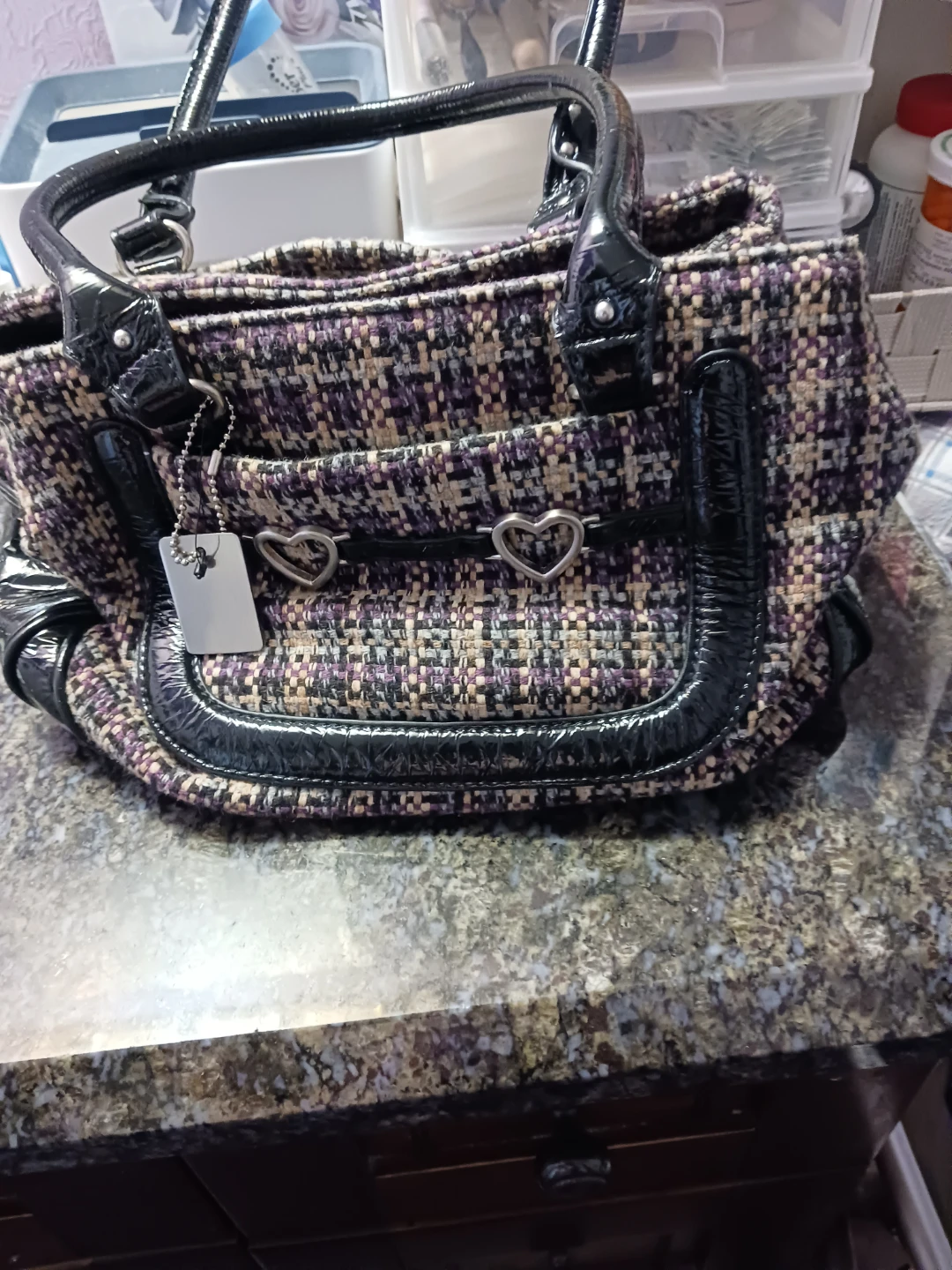 Tweed and Faux Leather Handbag