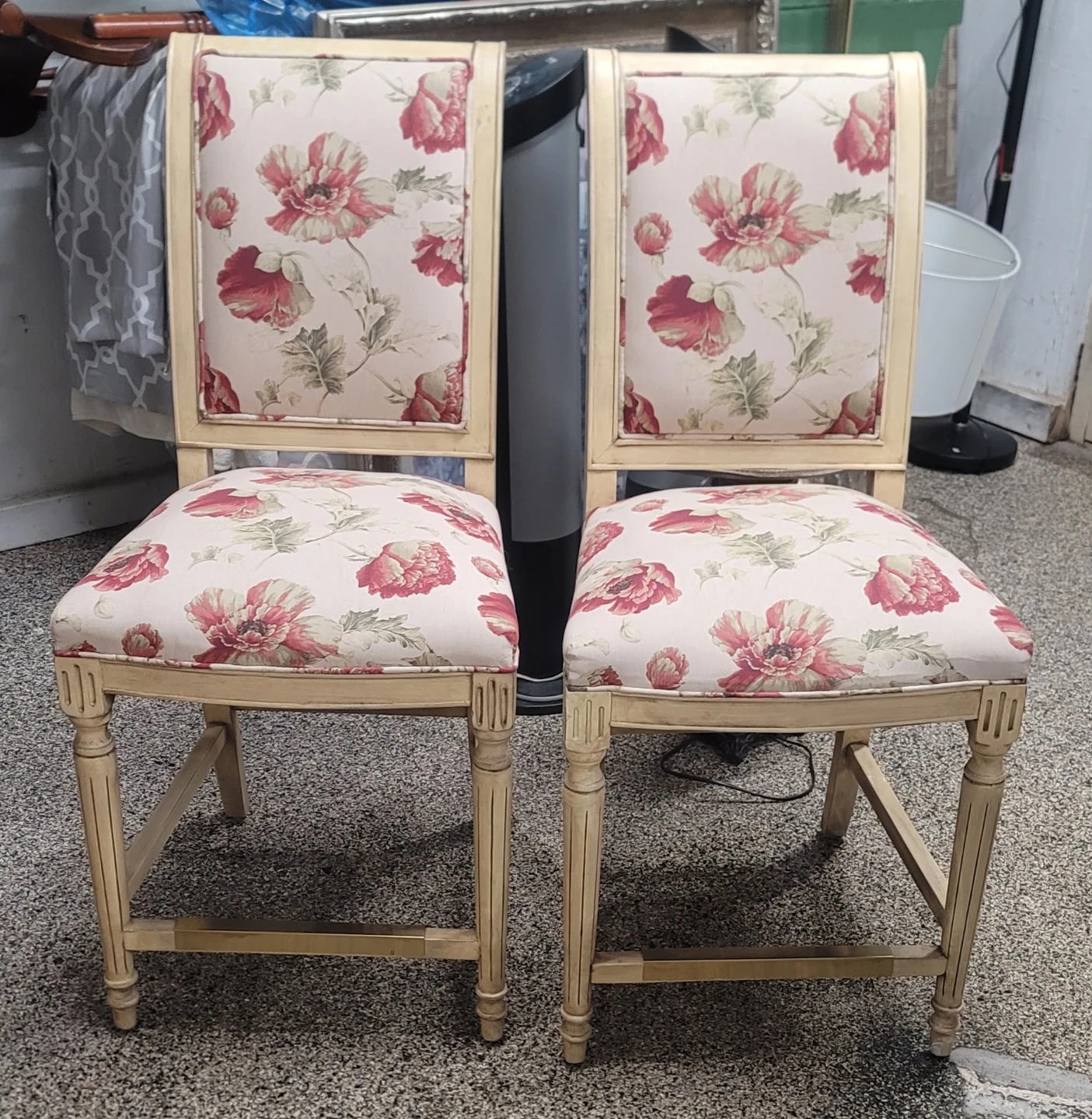 Pair of accent chairs with floral upholstery