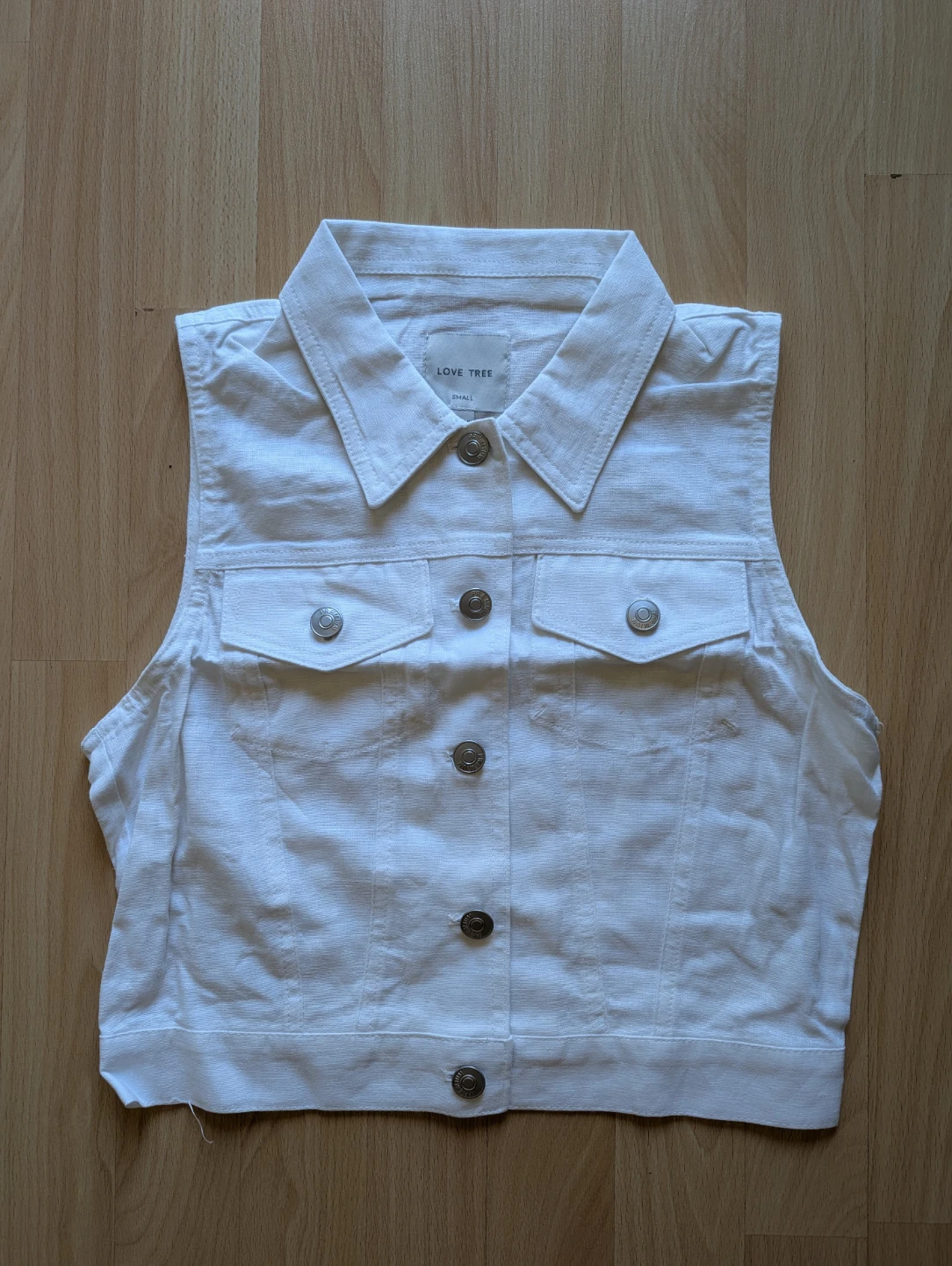 LOVE TREE White Sleeveless linen blend vest tank - photo 2