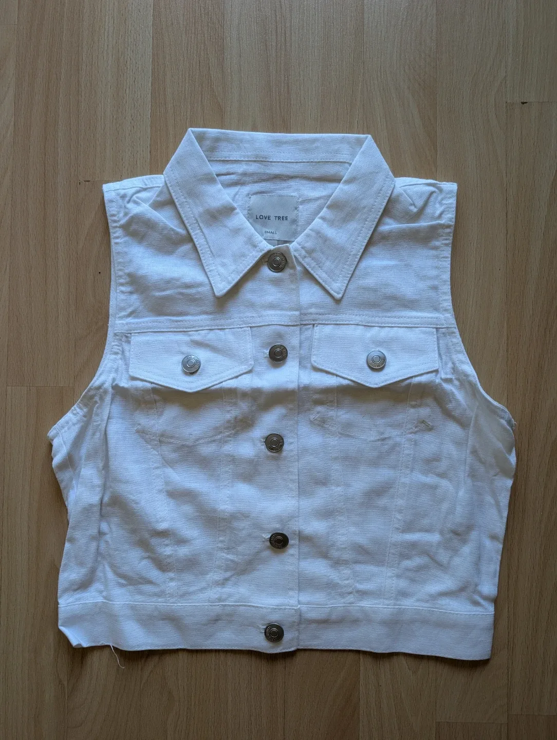 LOVE TREE White Sleeveless linen blend vest tank - photo 2